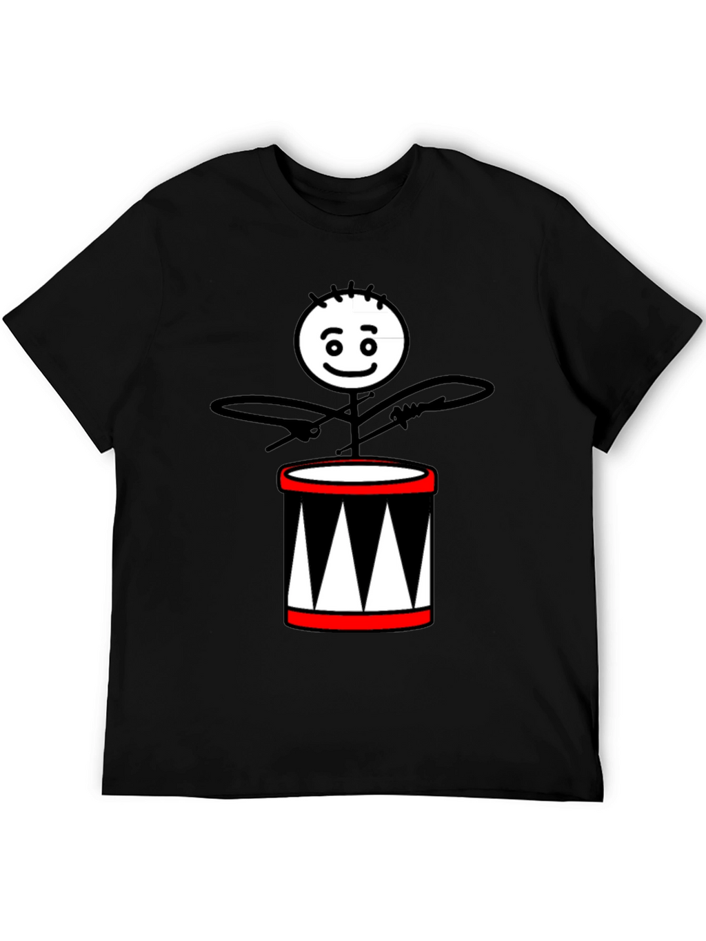 Drummer Stick Figure Black T-Shirt