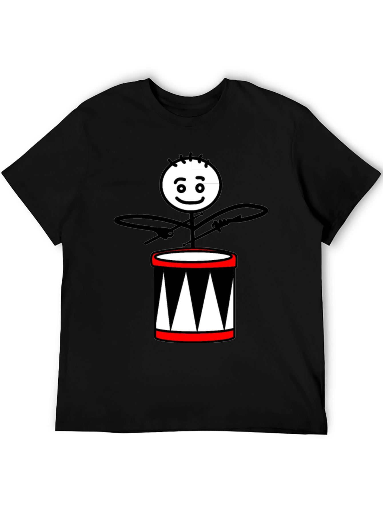 Drummer Stick Figure Black T-Shirt