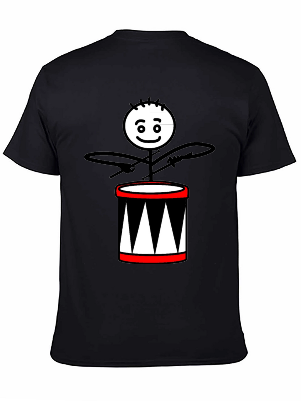 Drummer Stick Figure Black T-Shirt