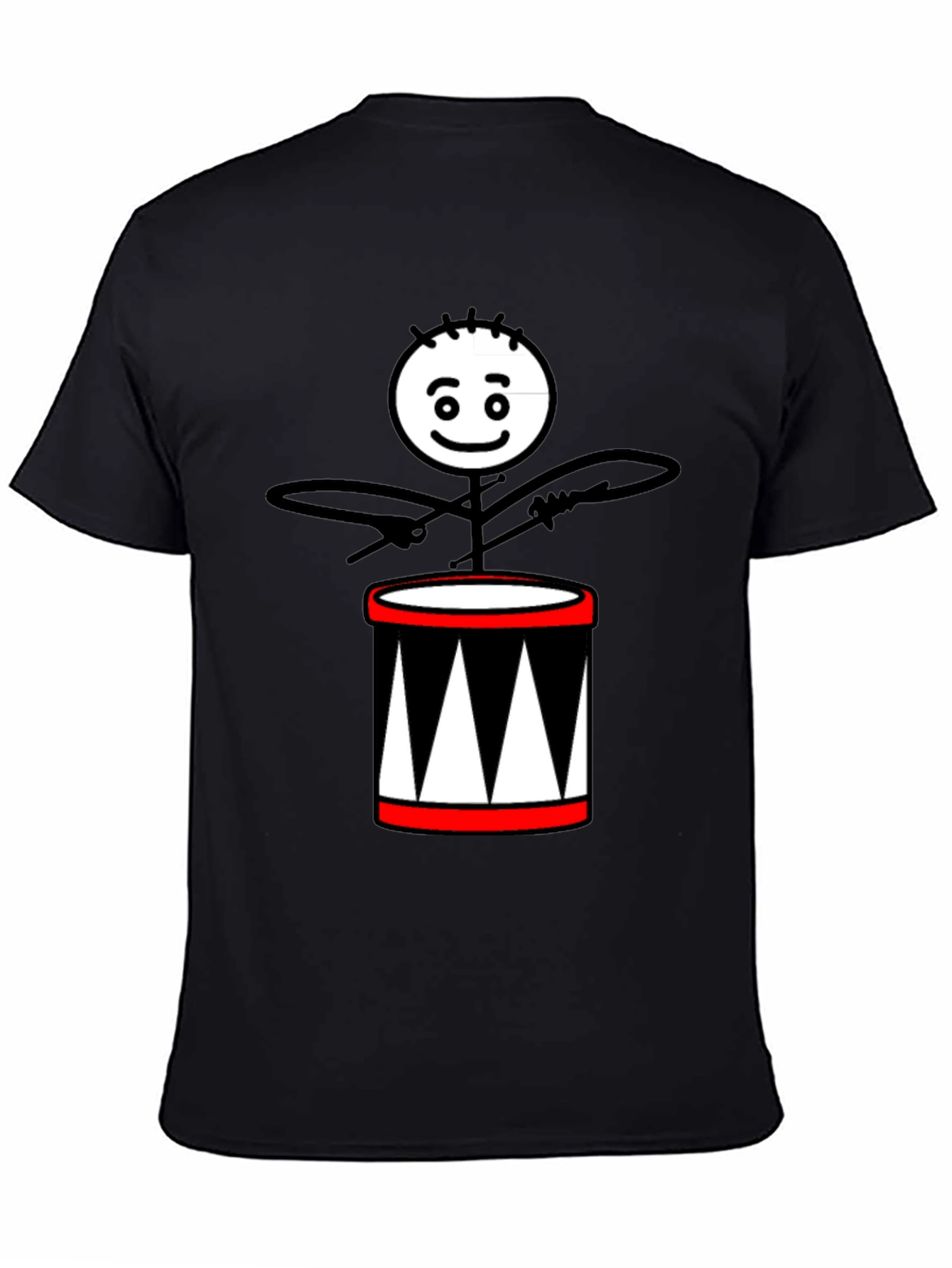 Drummer Stick Figure Black T-Shirt