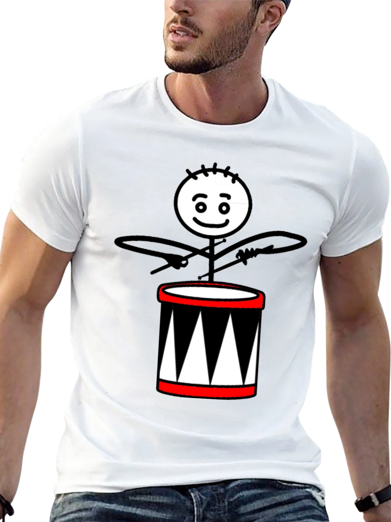 Drummer Stick Figure Black T-Shirt