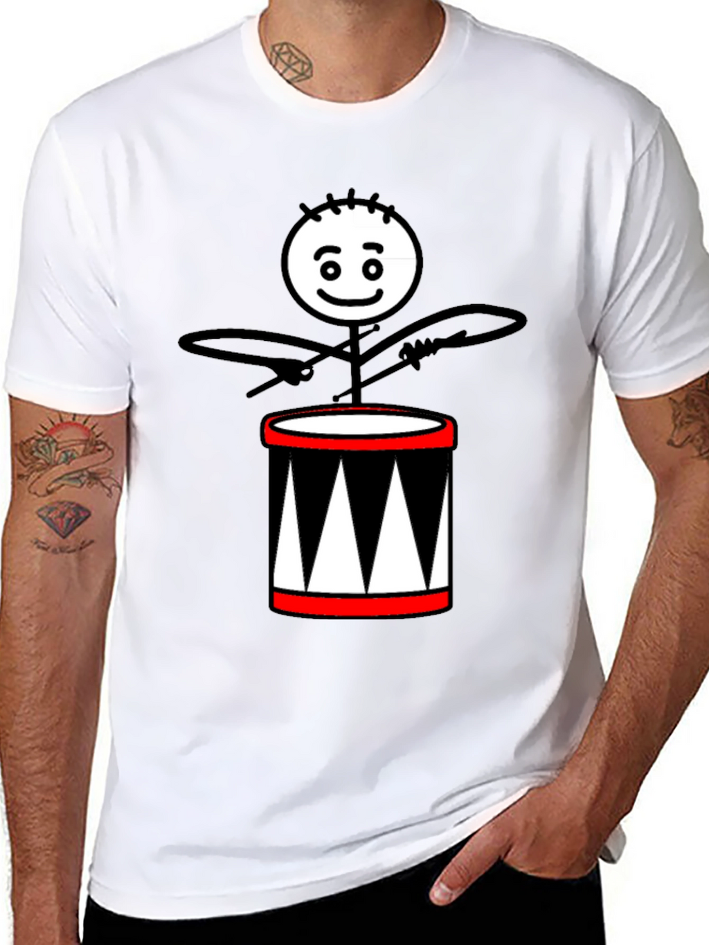 Drummer Stick Figure Black T-Shirt