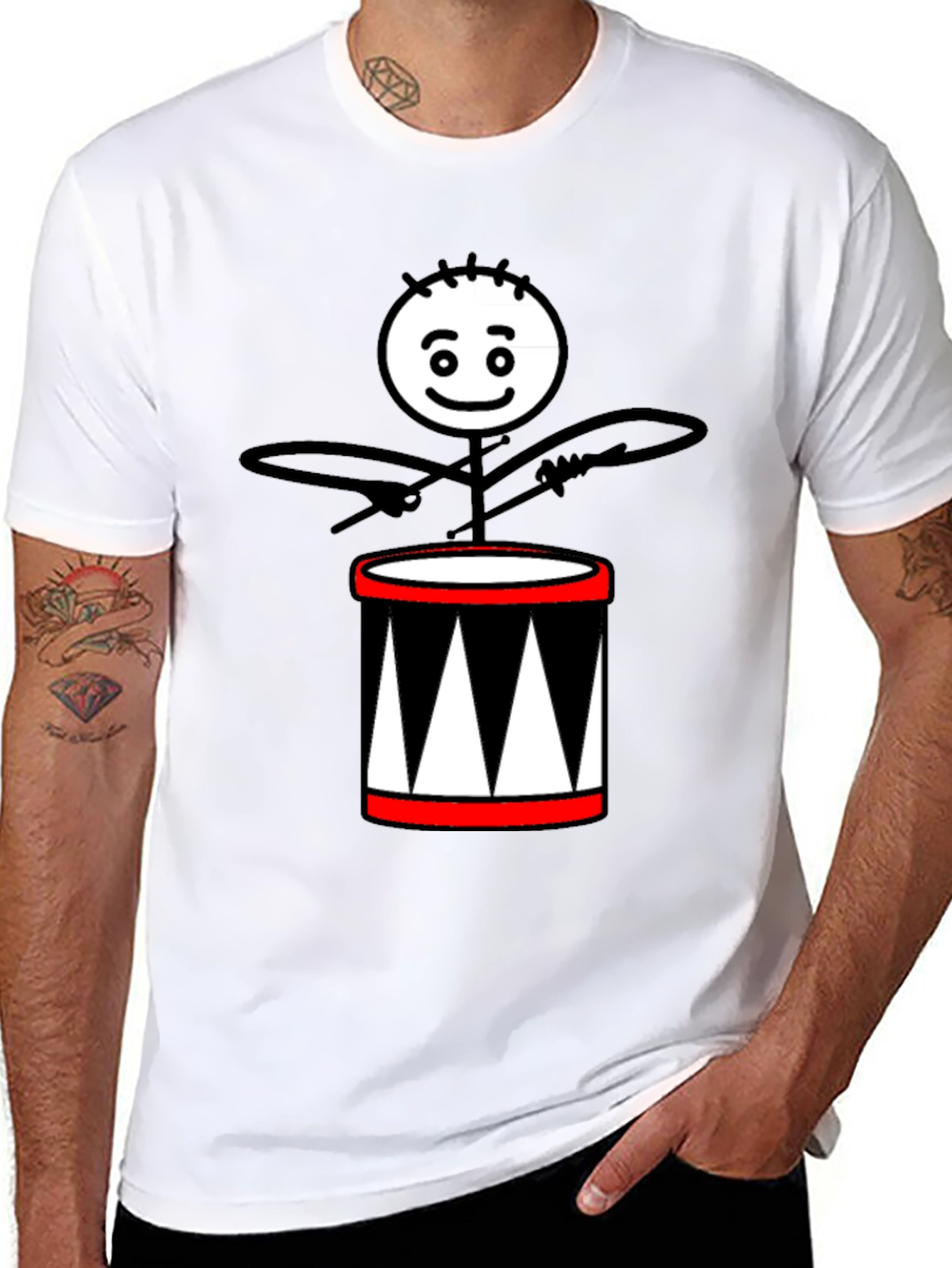 Drummer Stick Figure Black T-Shirt