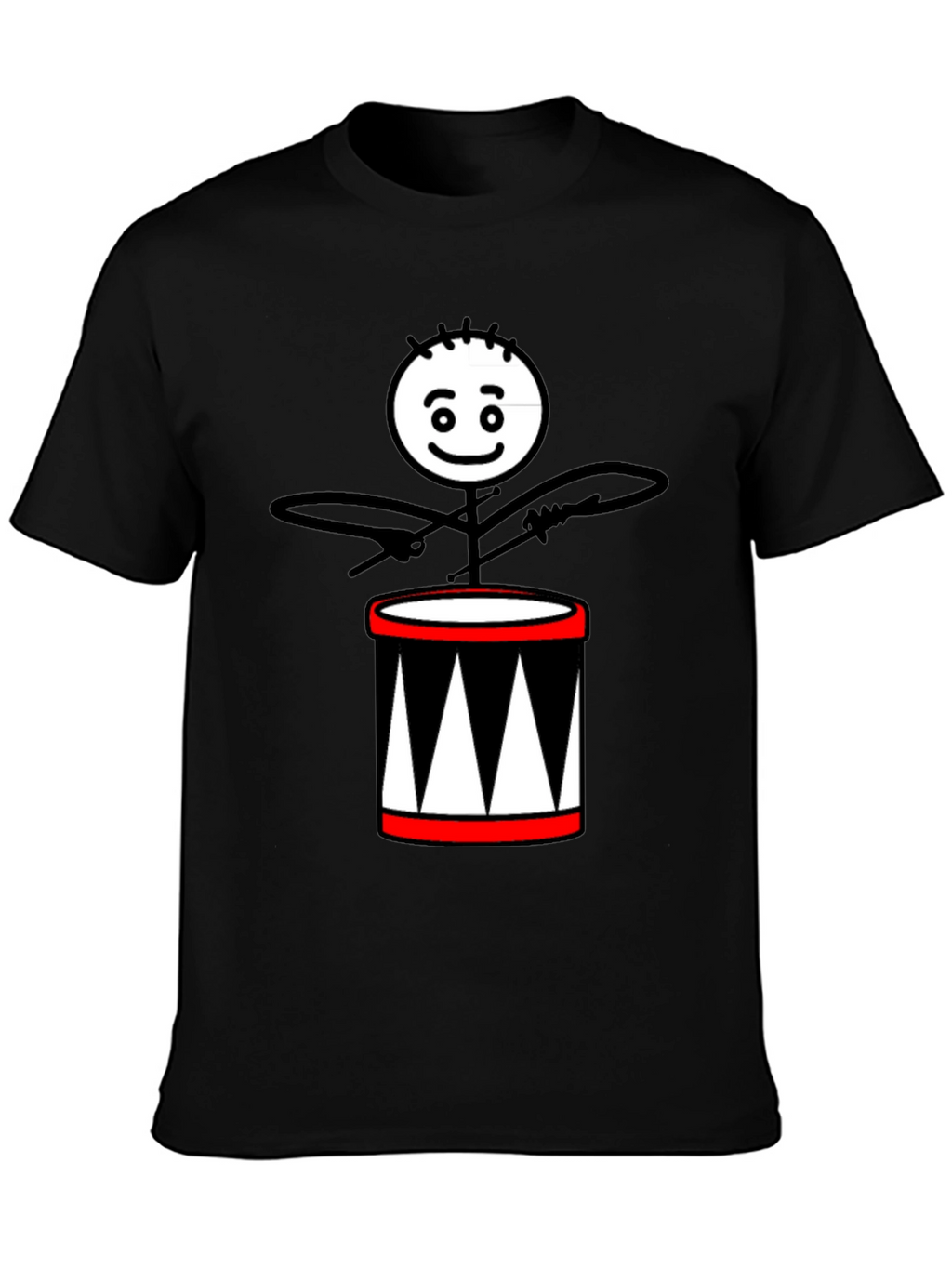 Drummer Stick Figure Black T-Shirt