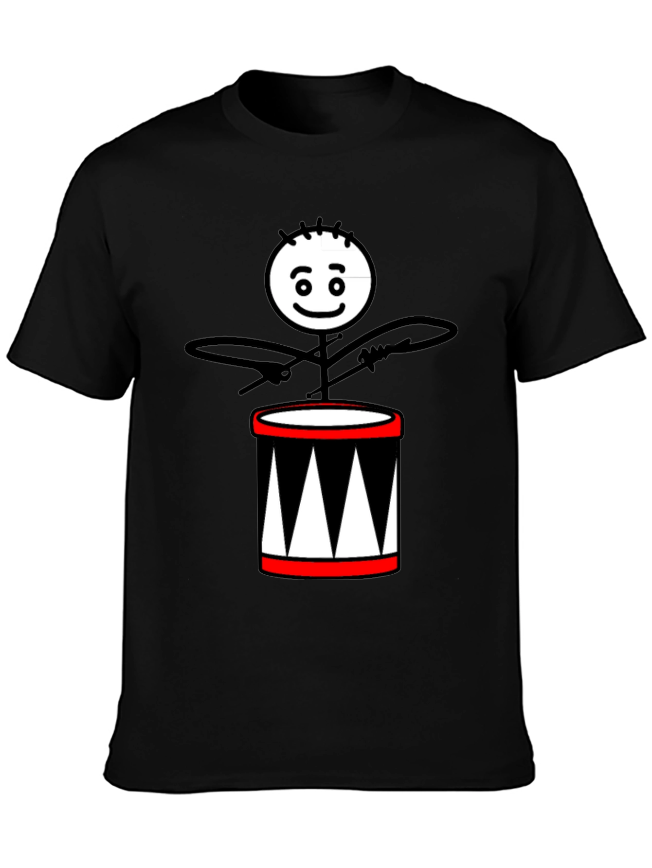 Drummer Stick Figure Black T-Shirt