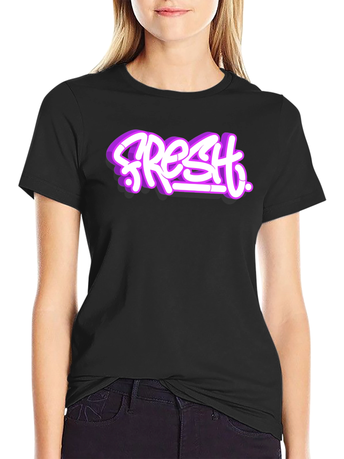 Fresh Graffiti Style T-Shirt - Black Crew Neck Tee