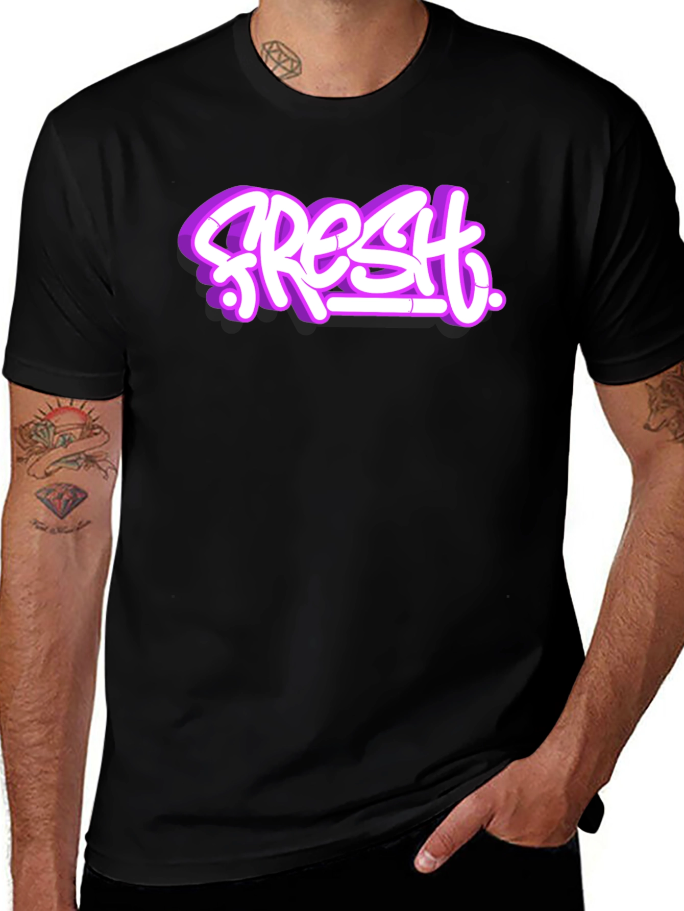 Fresh Graffiti Style T-Shirt - Black Crew Neck Tee