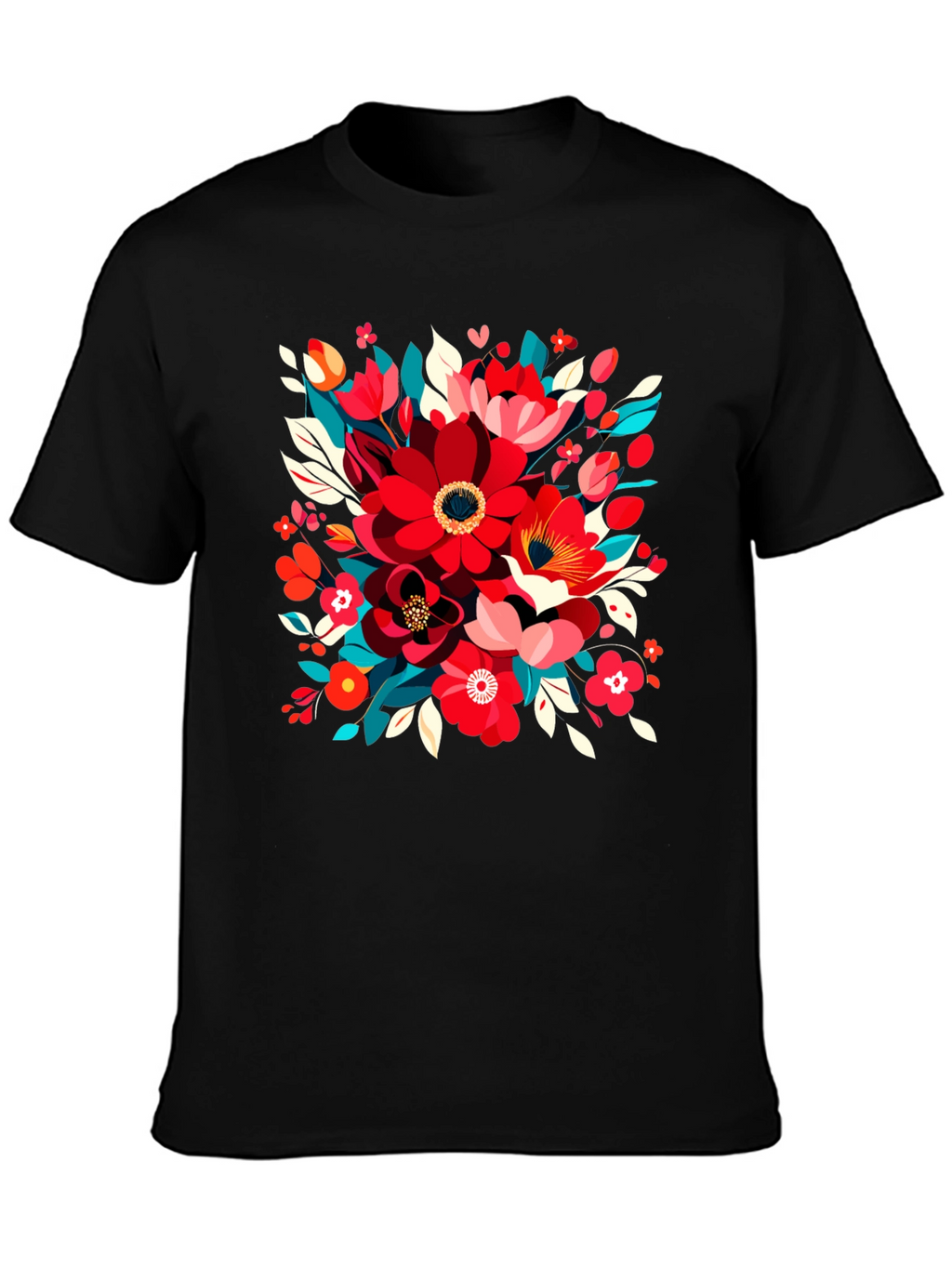 Floral Design Black T-Shirt
