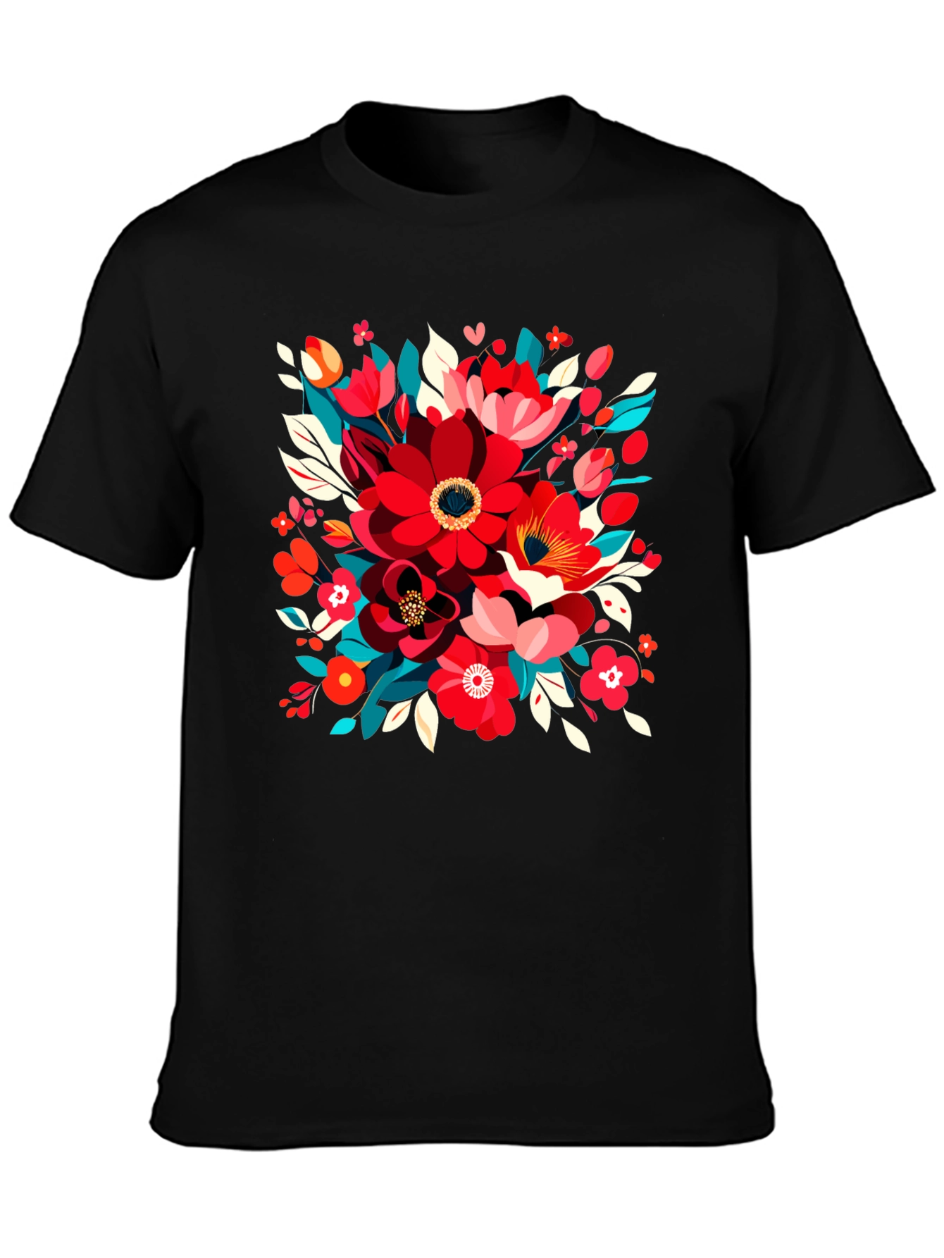 Floral Design Black T-Shirt