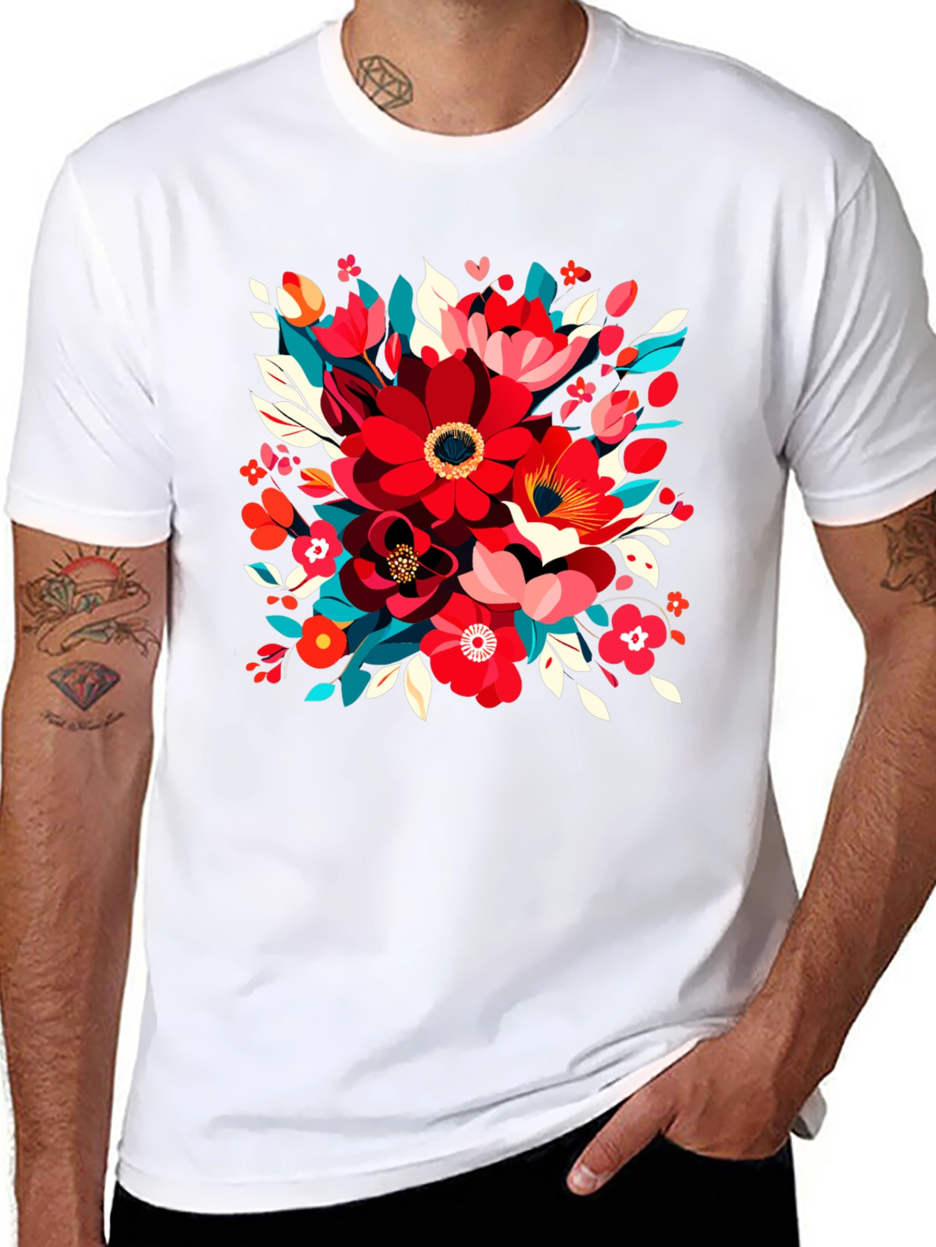 Floral Design Black T-Shirt