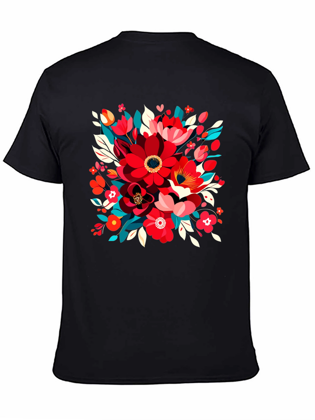 Floral Design Black T-Shirt