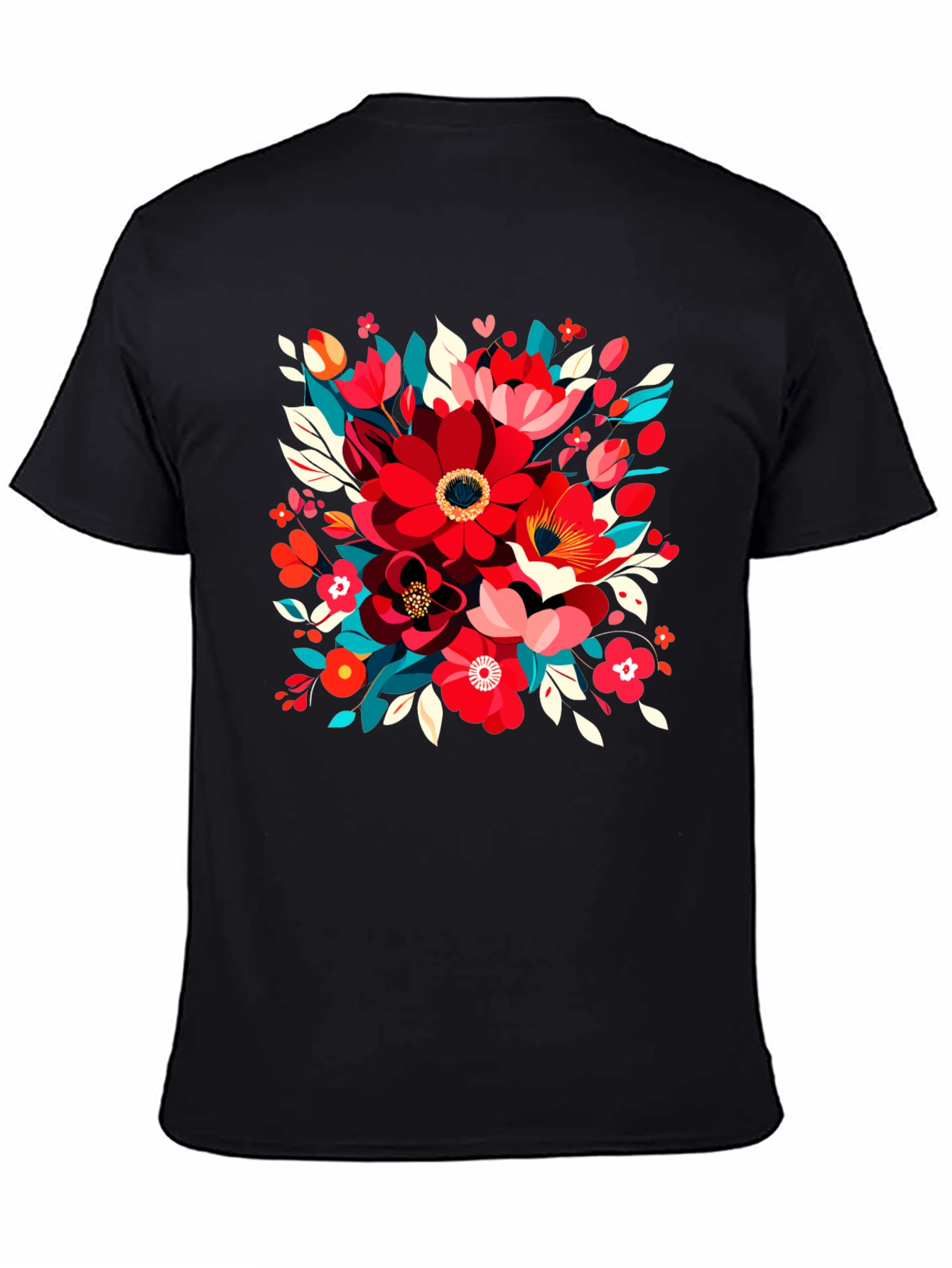 Floral Design Black T-Shirt