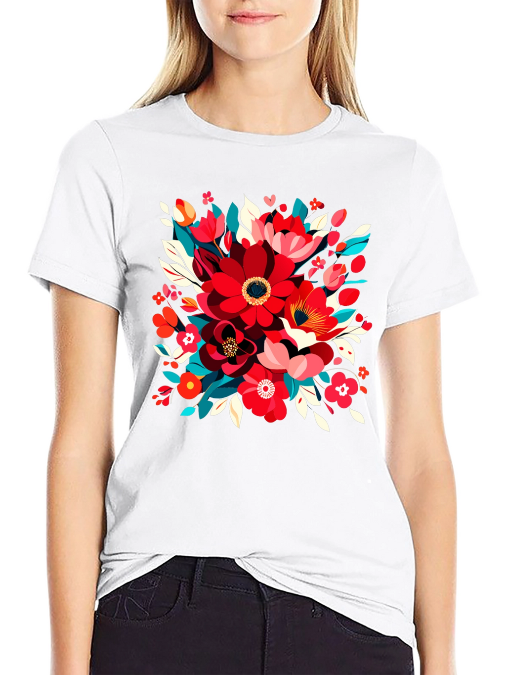 Floral Design Black T-Shirt