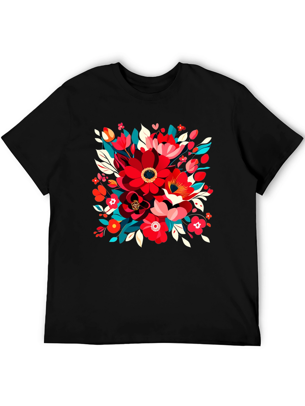 Floral Design Black T-Shirt