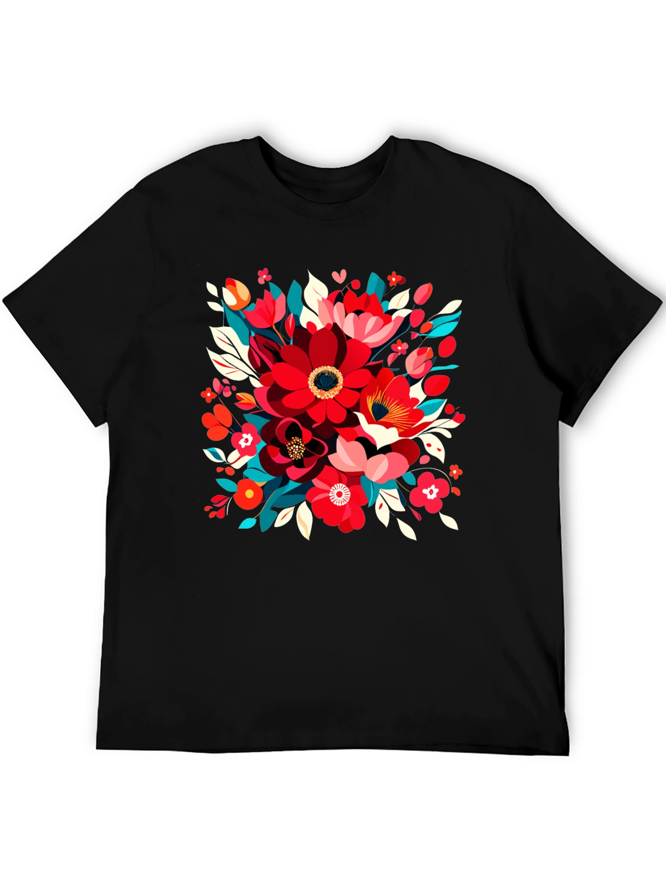 Floral Design Black T-Shirt