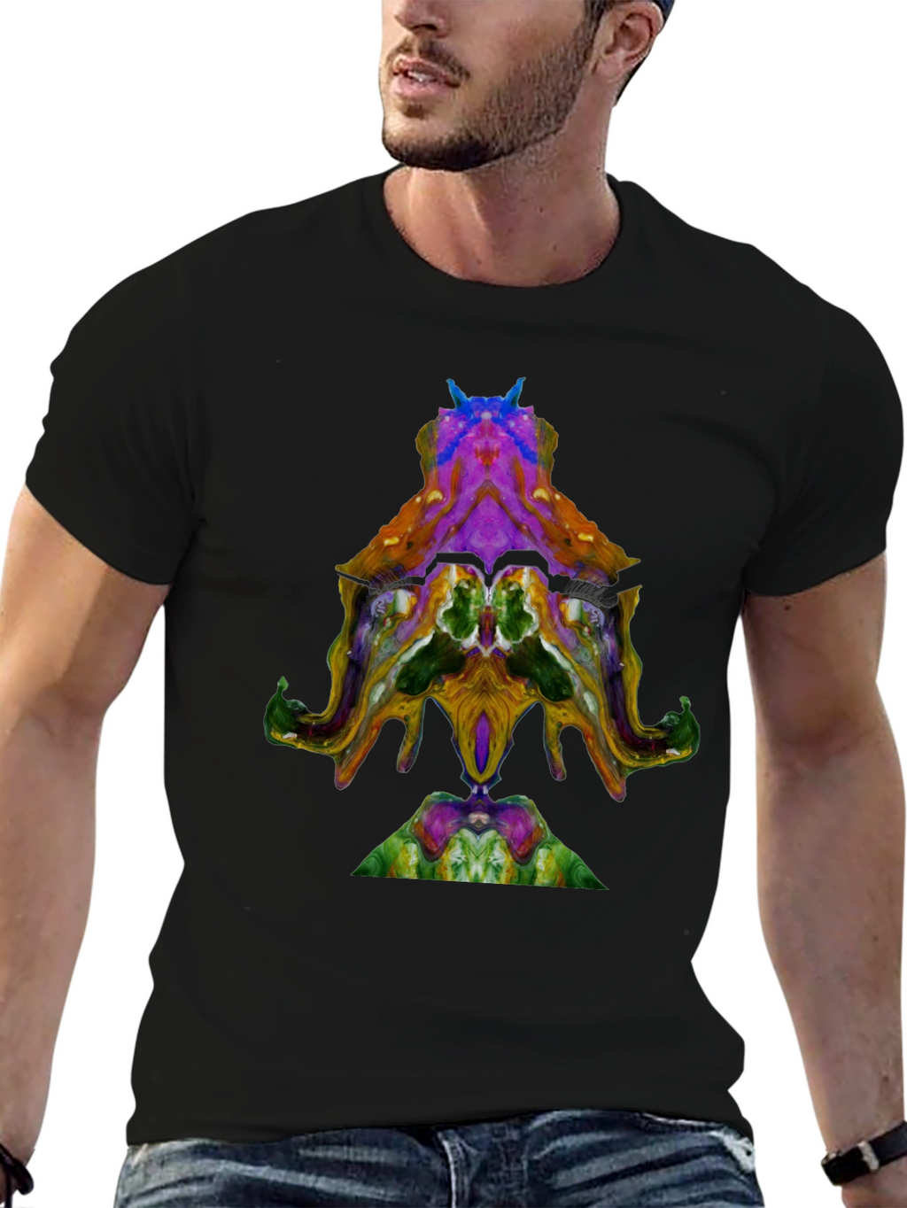 Abstract Octopus Design Black T-Shirt