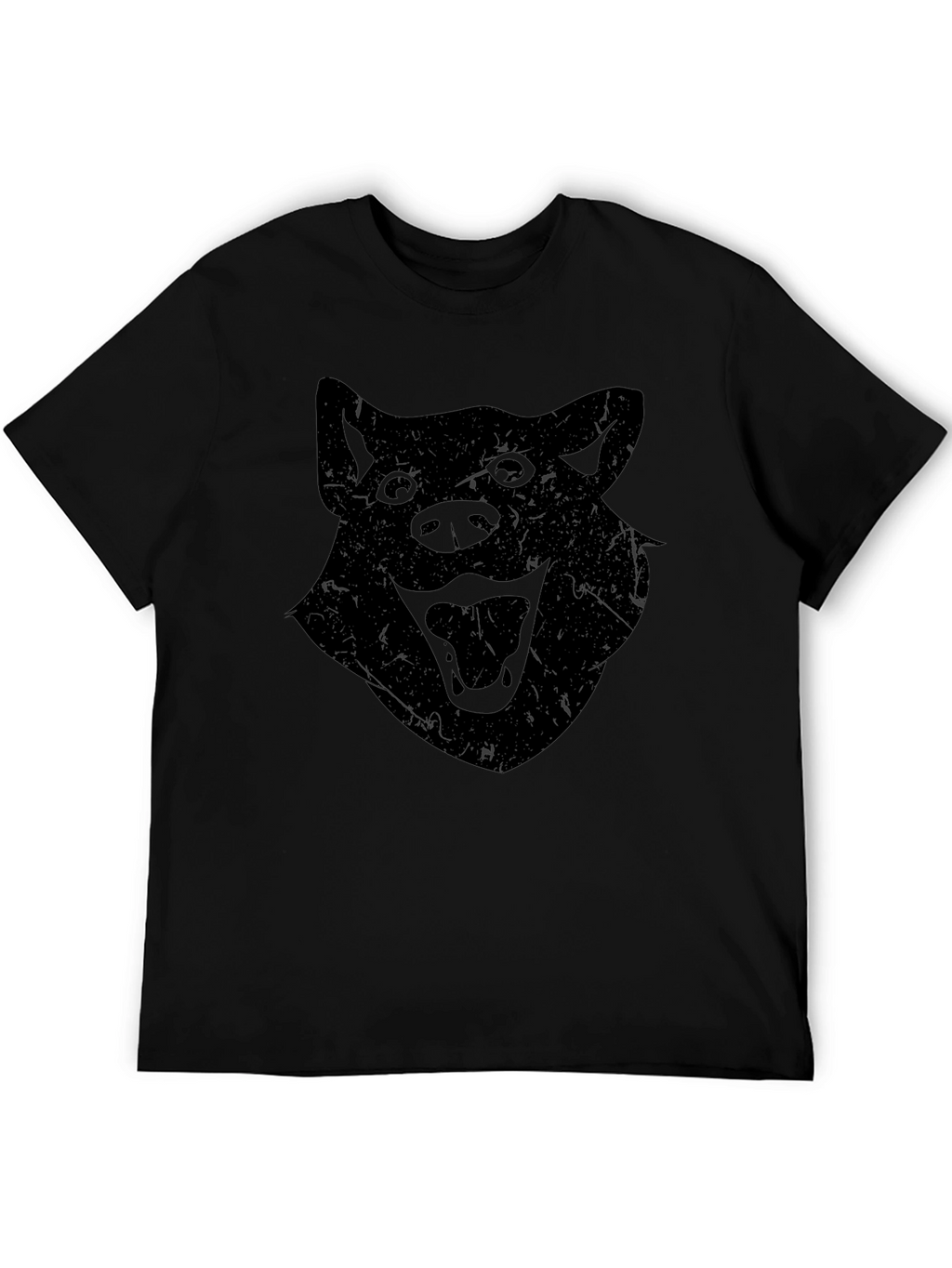 Mens Black T-Shirt with Distressed Wolf Graphic