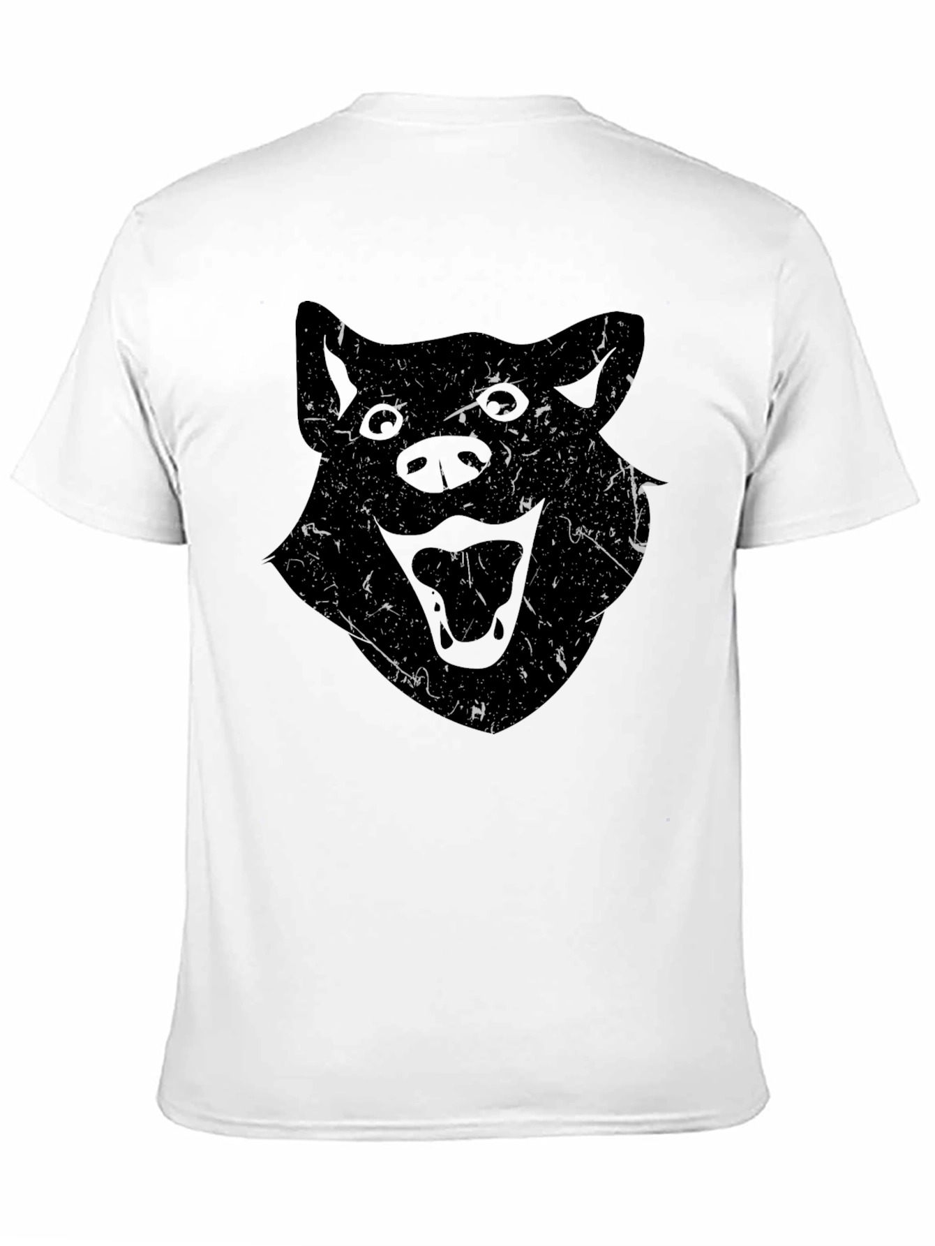 Mens Black T-Shirt with Distressed Wolf Graphic
