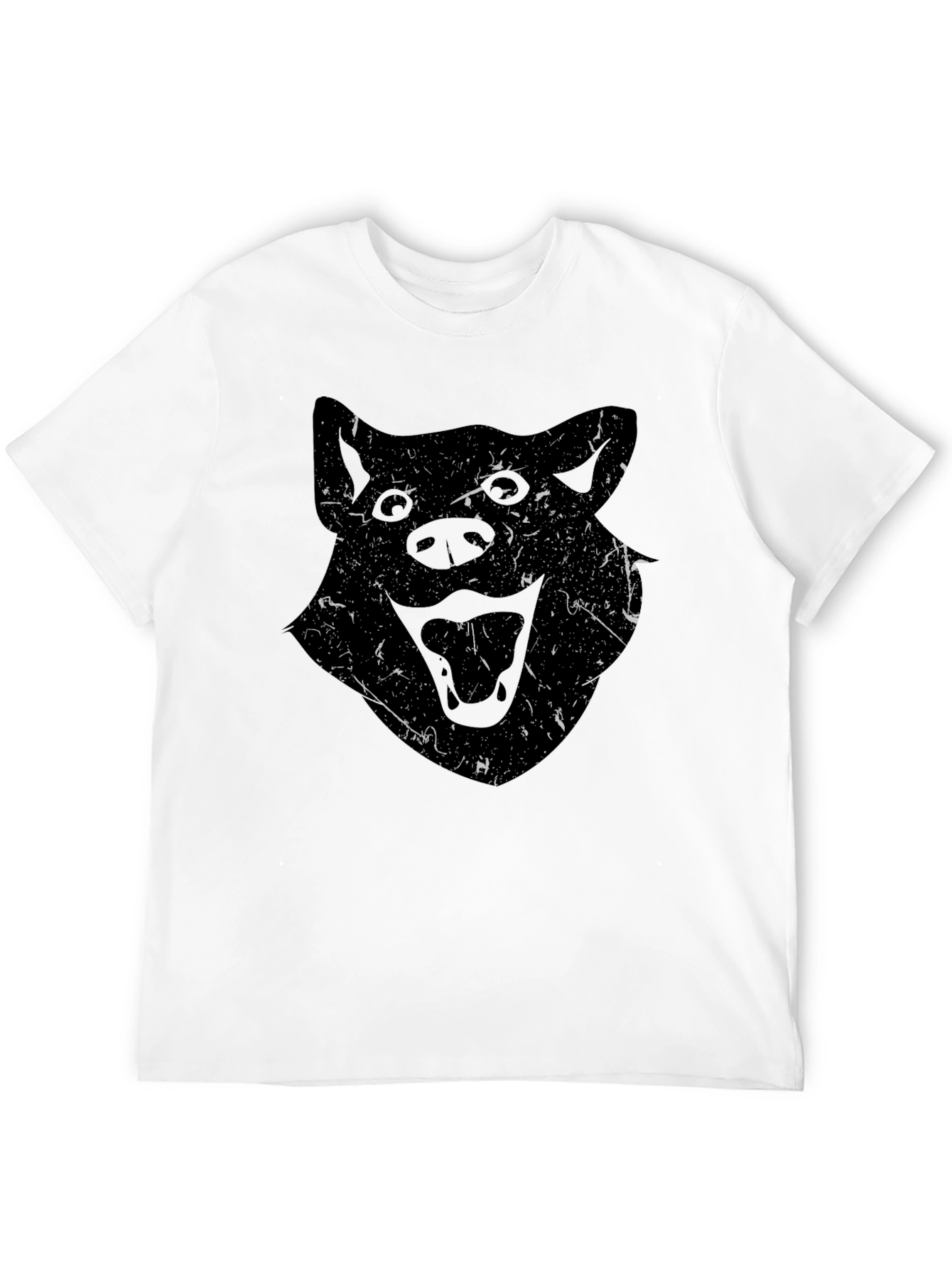 Mens Black T-Shirt with Distressed Wolf Graphic