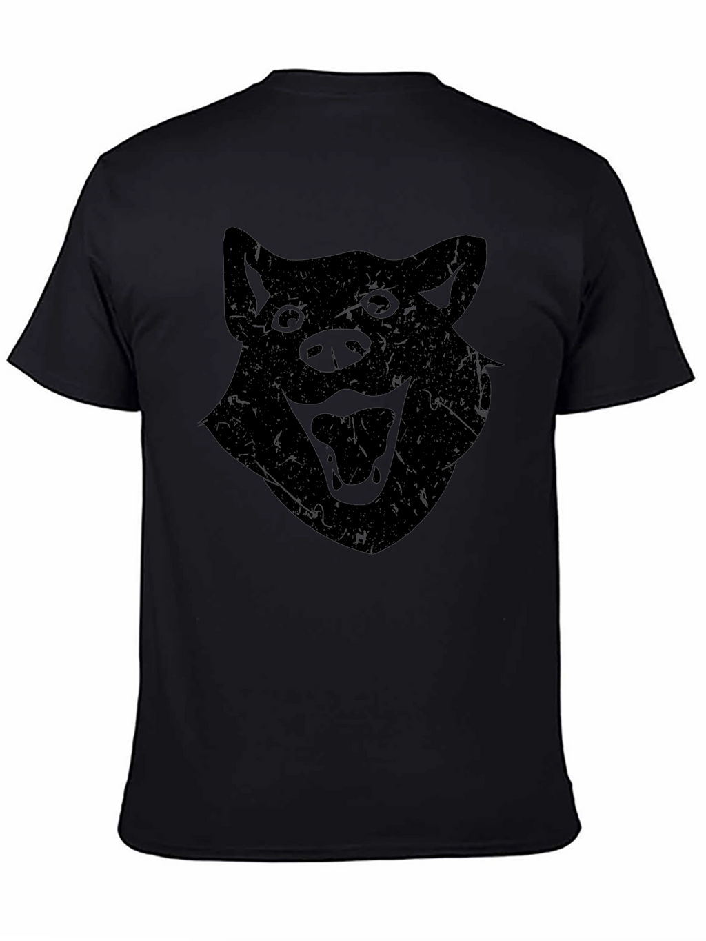 Mens Black T-Shirt with Distressed Wolf Graphic