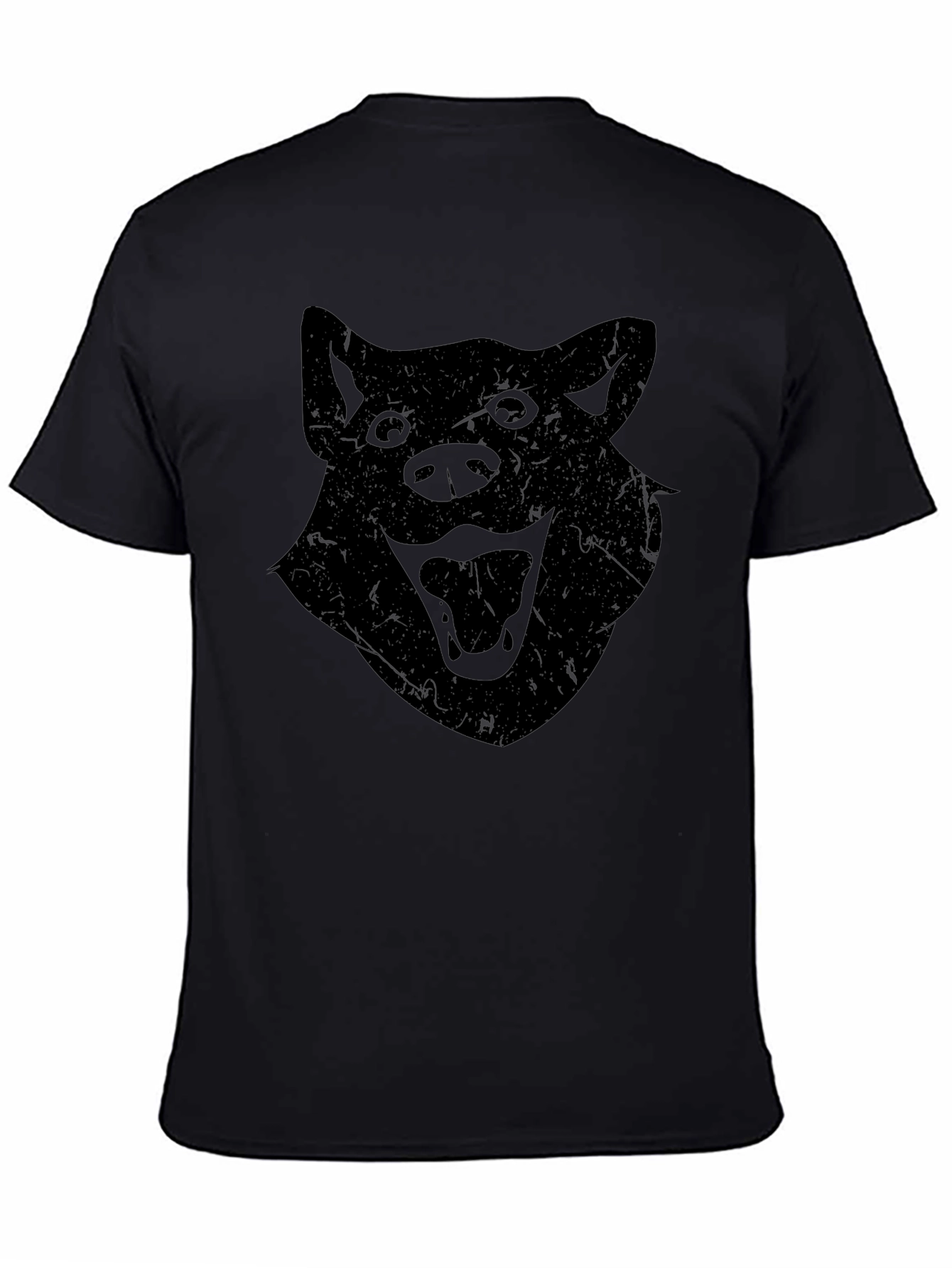 Mens Black T-Shirt with Distressed Wolf Graphic