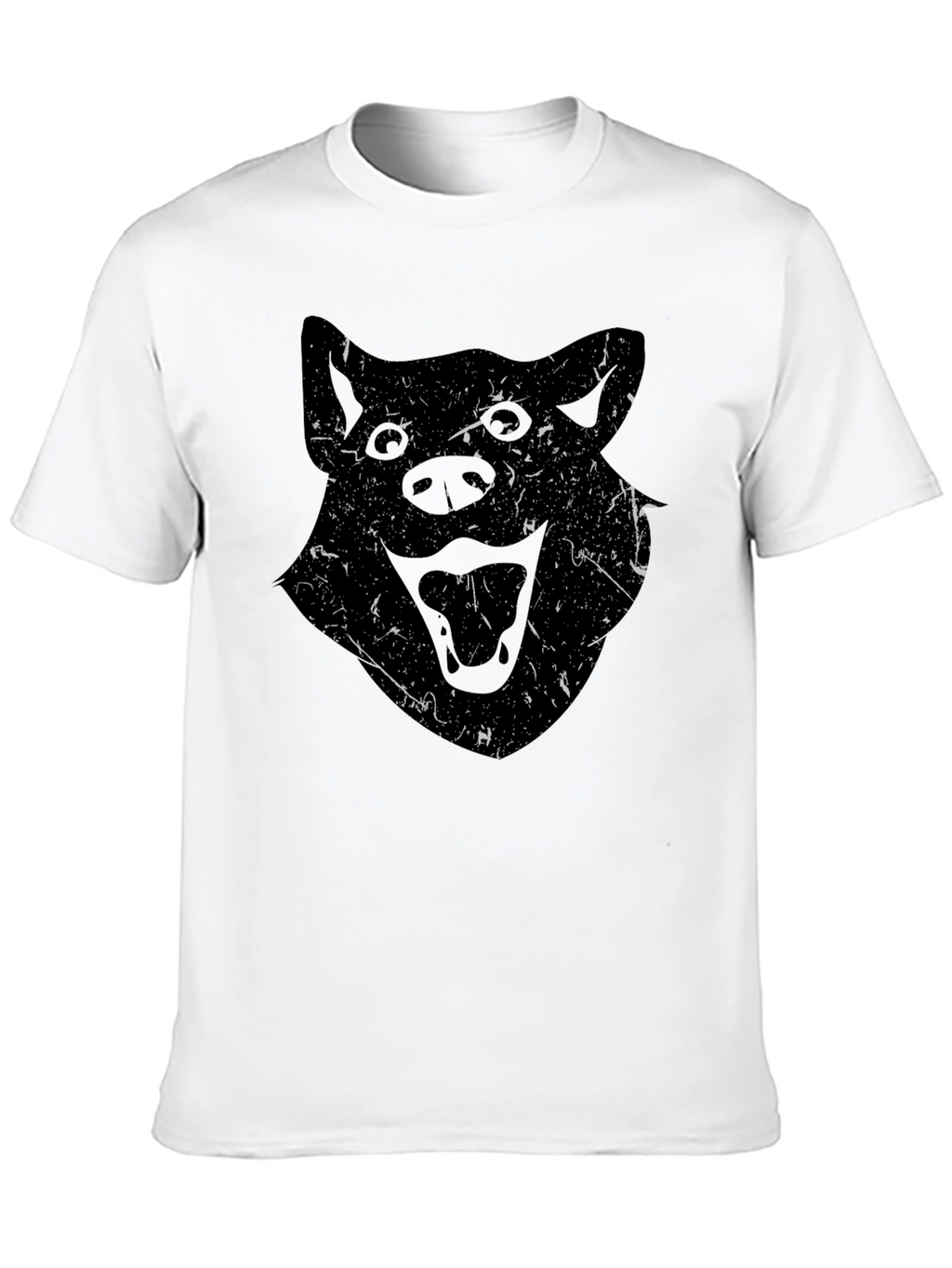 Mens Black T-Shirt with Distressed Wolf Graphic