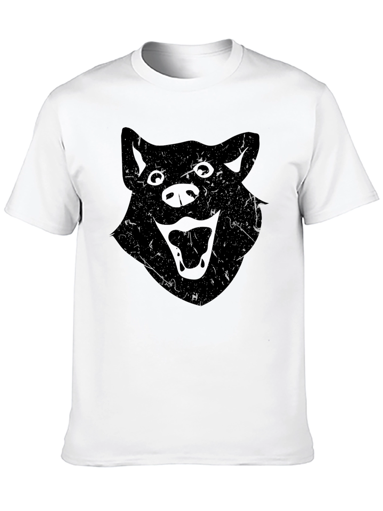Mens Black T-Shirt with Distressed Wolf Graphic