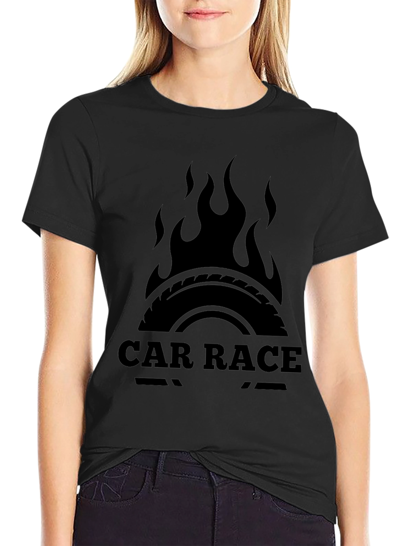 Car Race Graphic Tee - Black Cotton T-Shirt