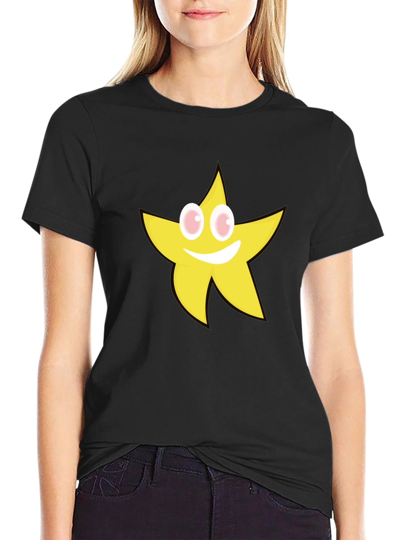 Smiling Star Graphic T-Shirt - Black Cotton Tee