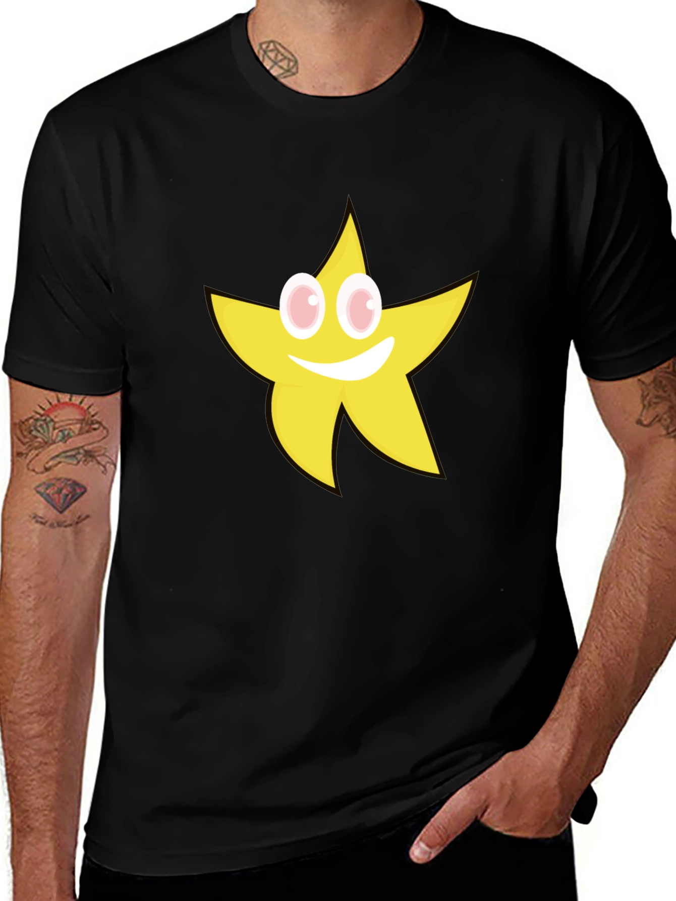Smiling Star Graphic T-Shirt - Black Cotton Tee