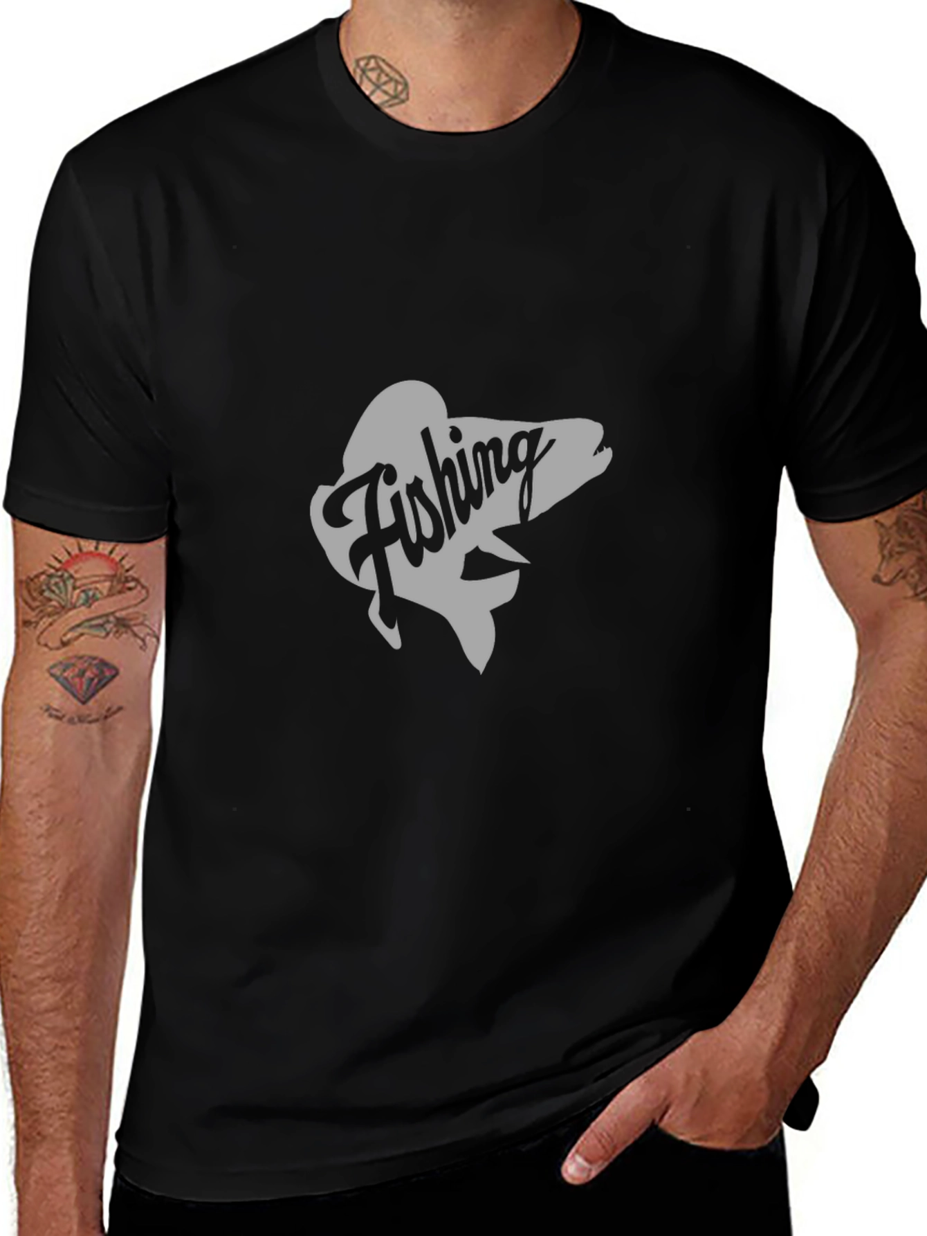 Fishing Graphic Tee - Black Cotton T-Shirt