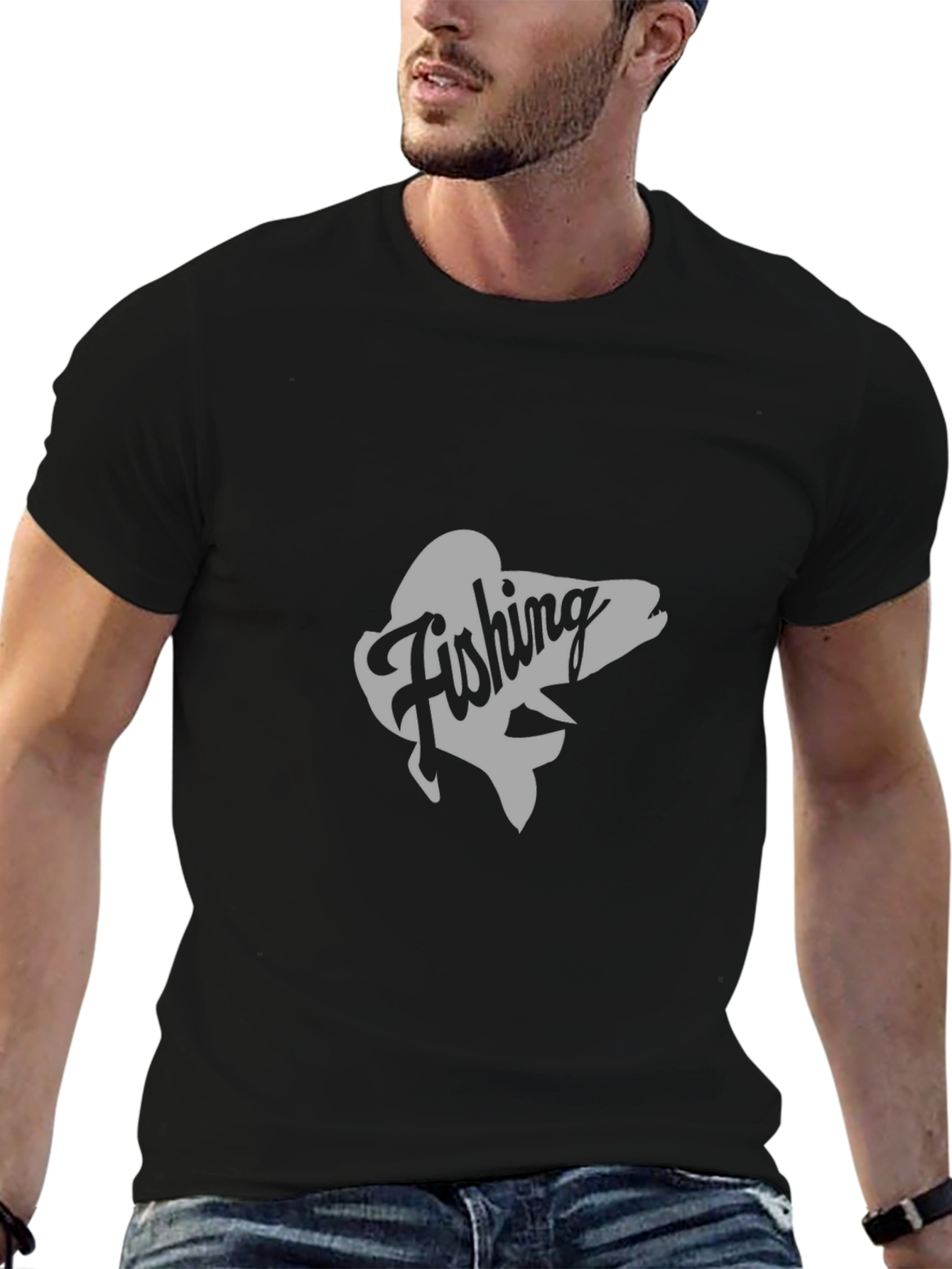 Fishing Graphic Tee - Black Cotton T-Shirt