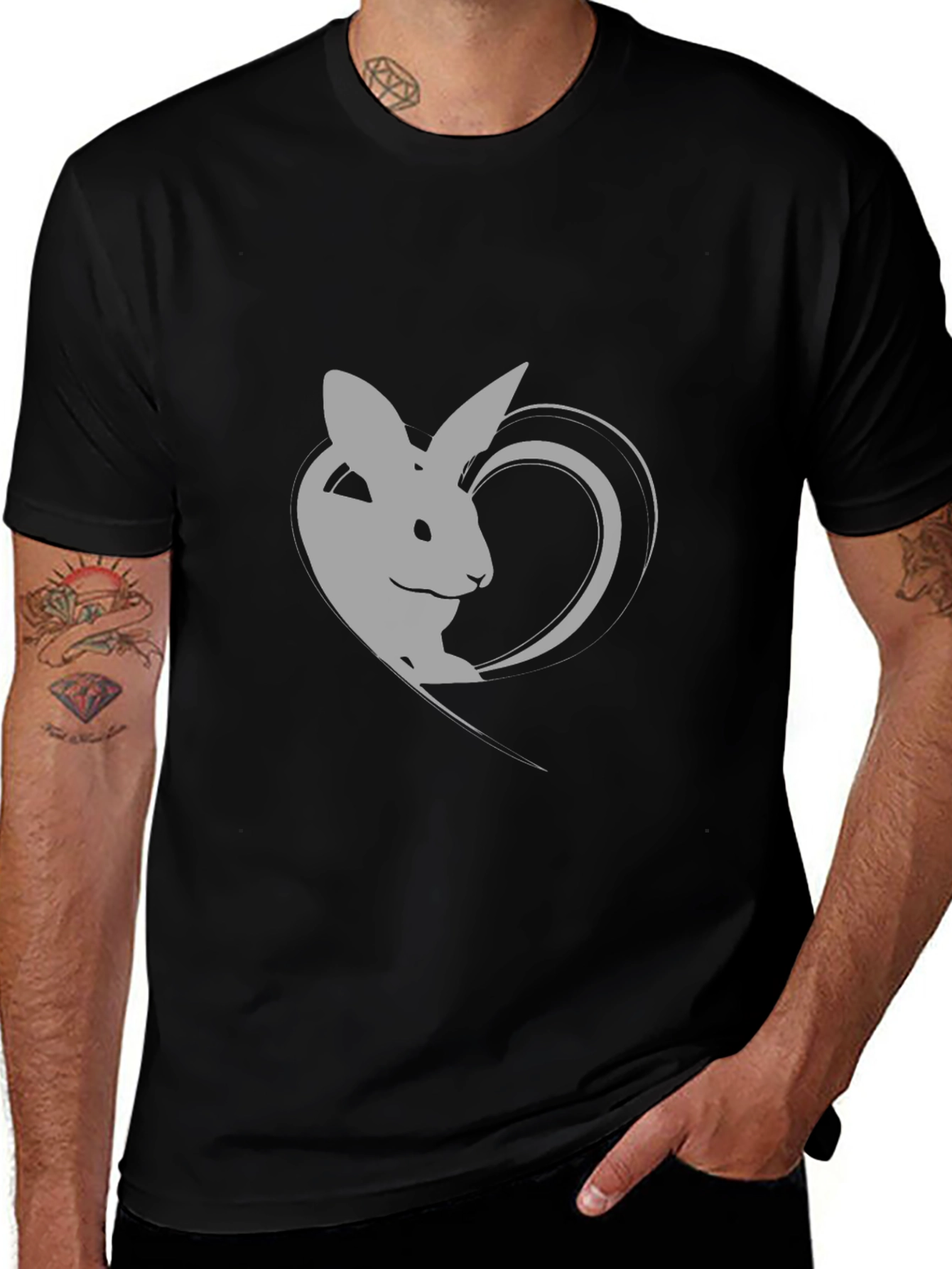 Rabbit Heart Graphic Tee - Soft Black Cotton