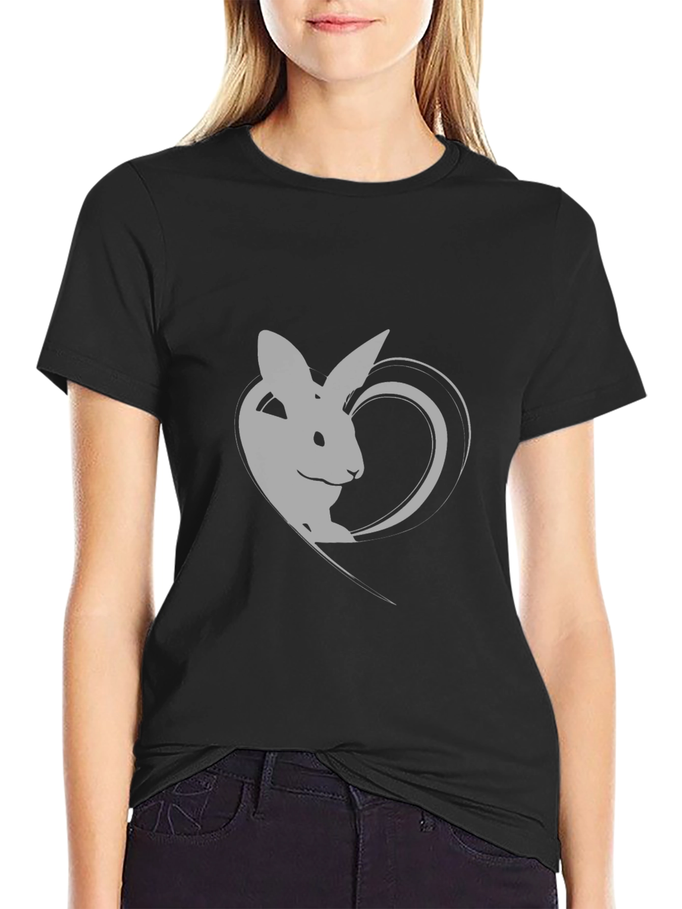 Rabbit Heart Graphic Tee - Soft Black Cotton