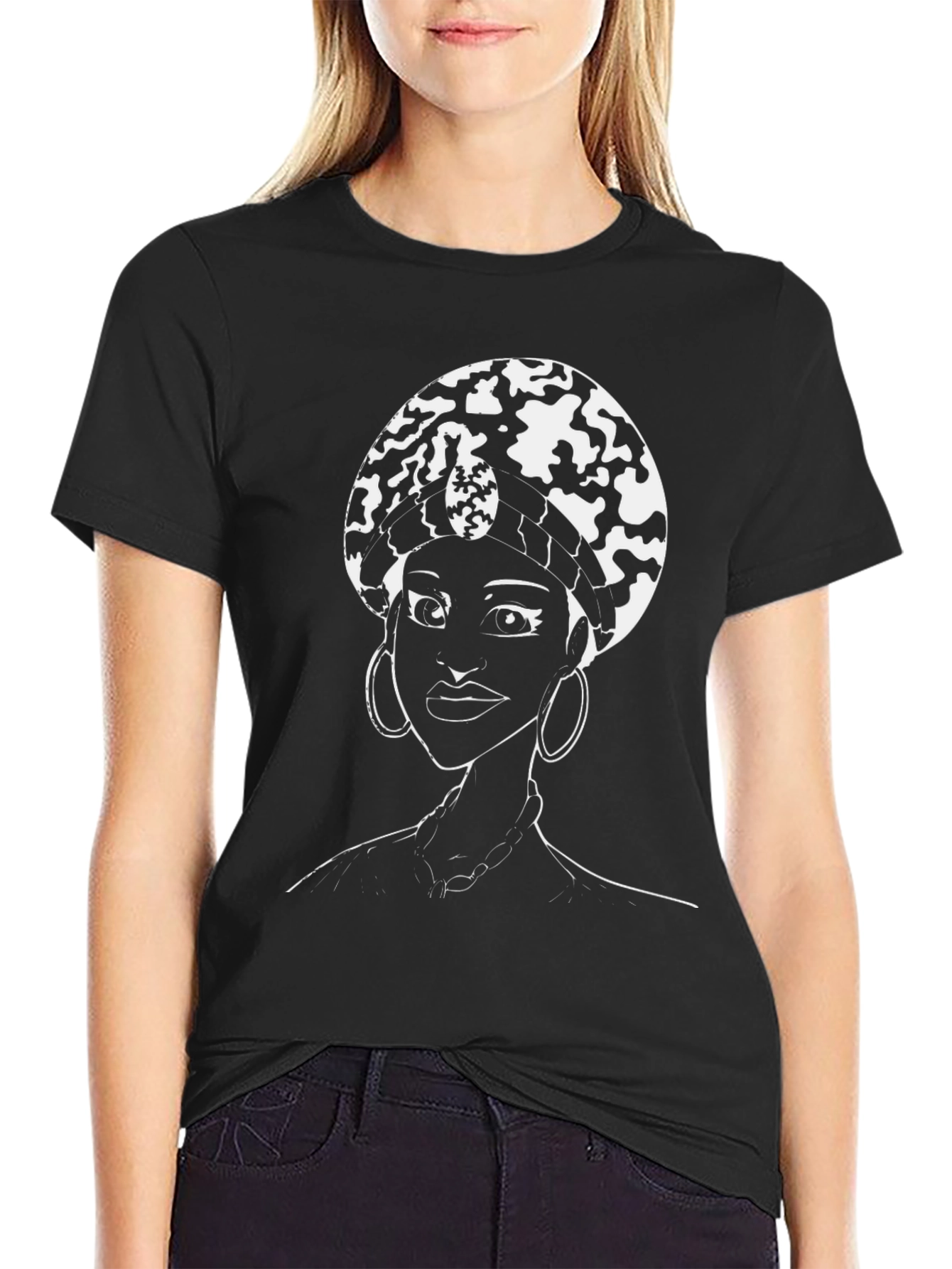 Afro Queen Graphic Tee - Black Cotton T-Shirt