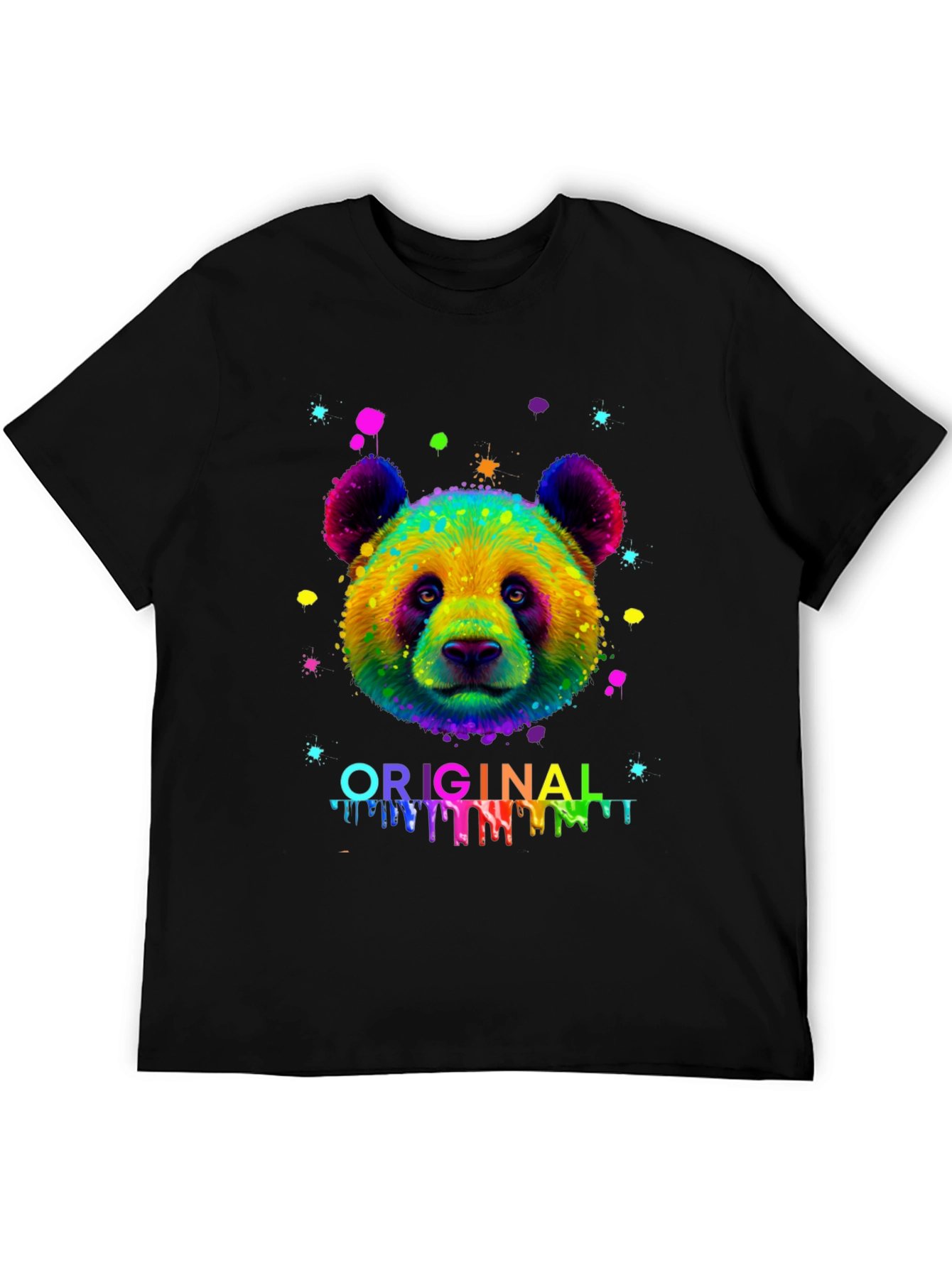 Colorful Panda Graphic Mens Black T-Shirt