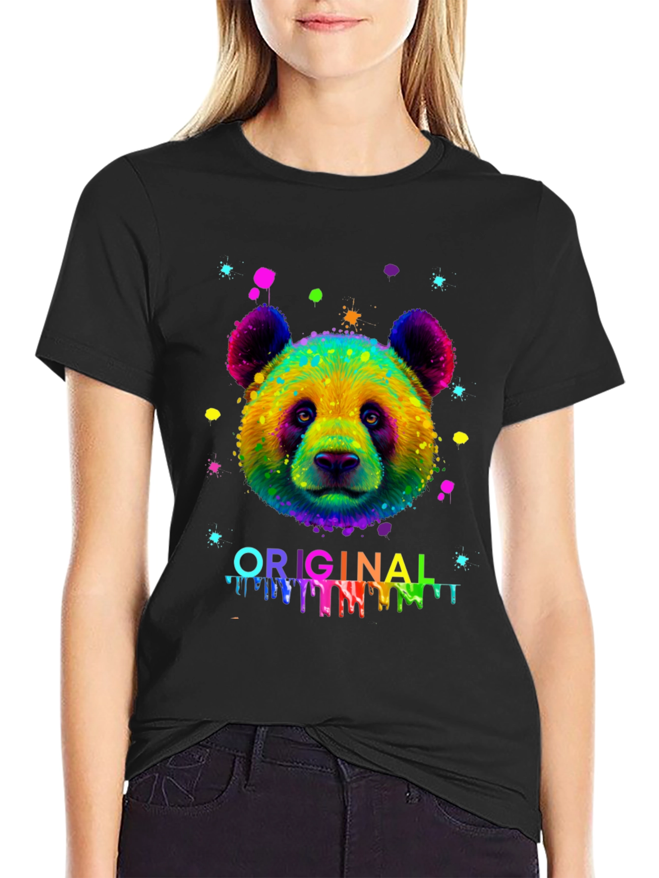 Colorful Panda Graphic Mens Black T-Shirt