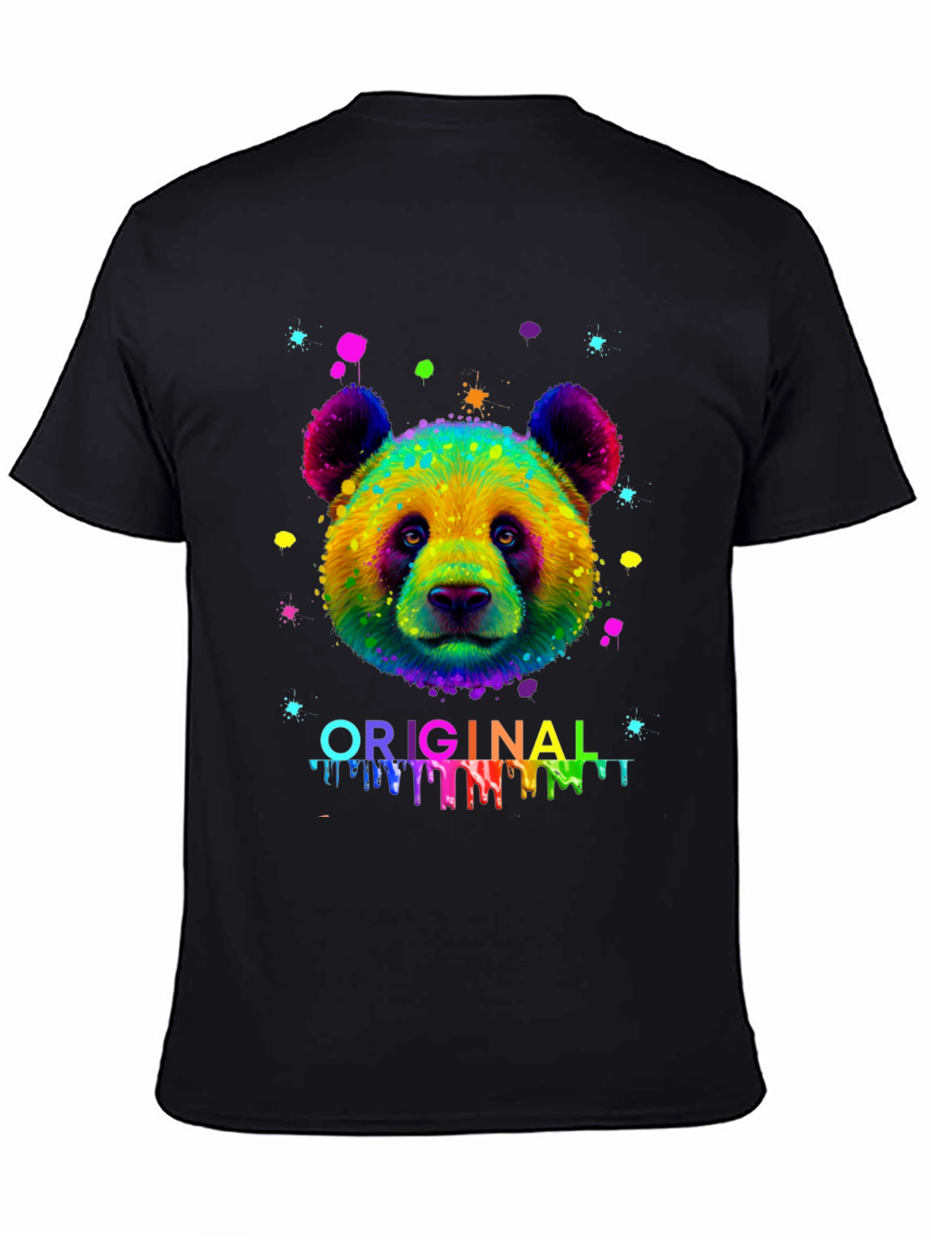 Colorful Panda Graphic Mens Black T-Shirt