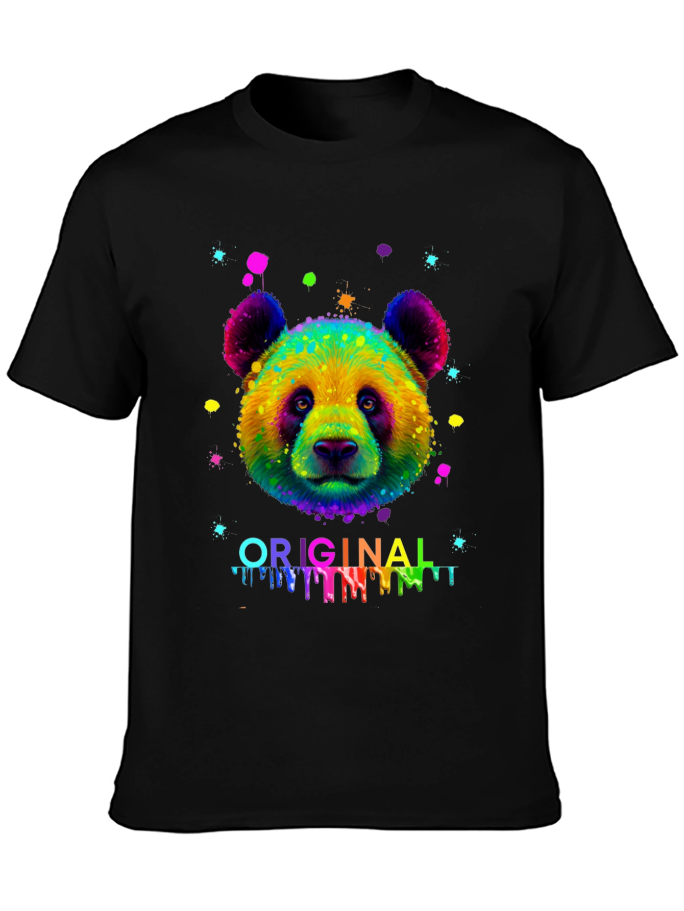 Colorful Panda Graphic Mens Black T-Shirt