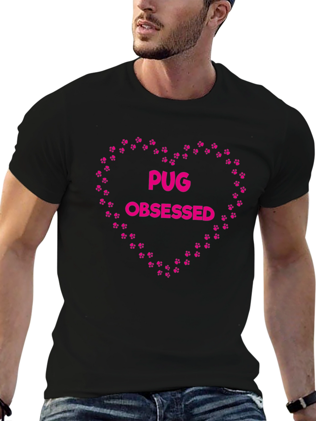 Pug Obsessed Heart Paw Print T-Shirt