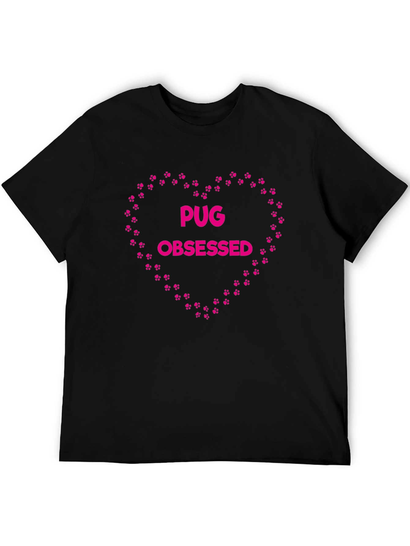 Pug Obsessed Heart Paw Print T-Shirt