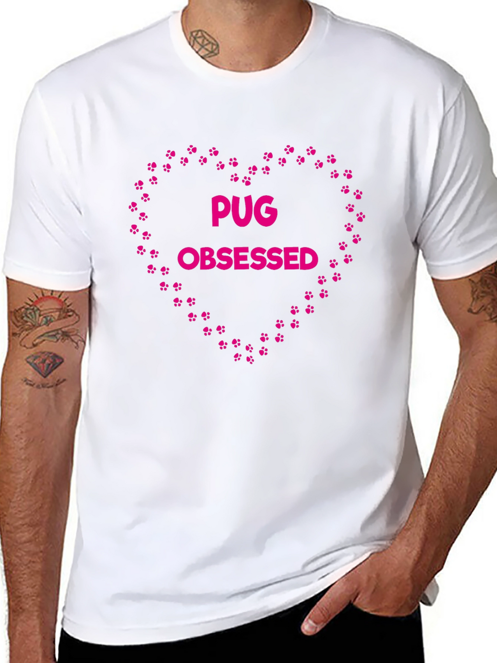 Pug Obsessed Heart Paw Print T-Shirt