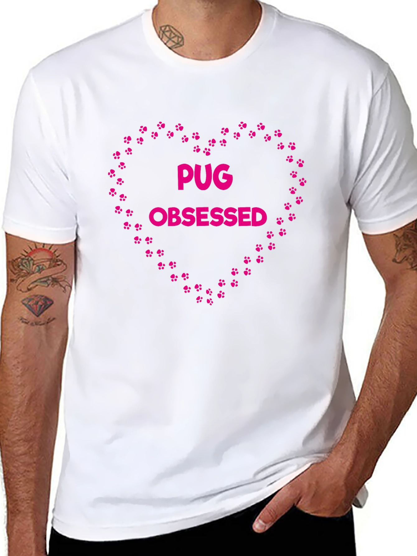 Pug Obsessed Heart Paw Print T-Shirt