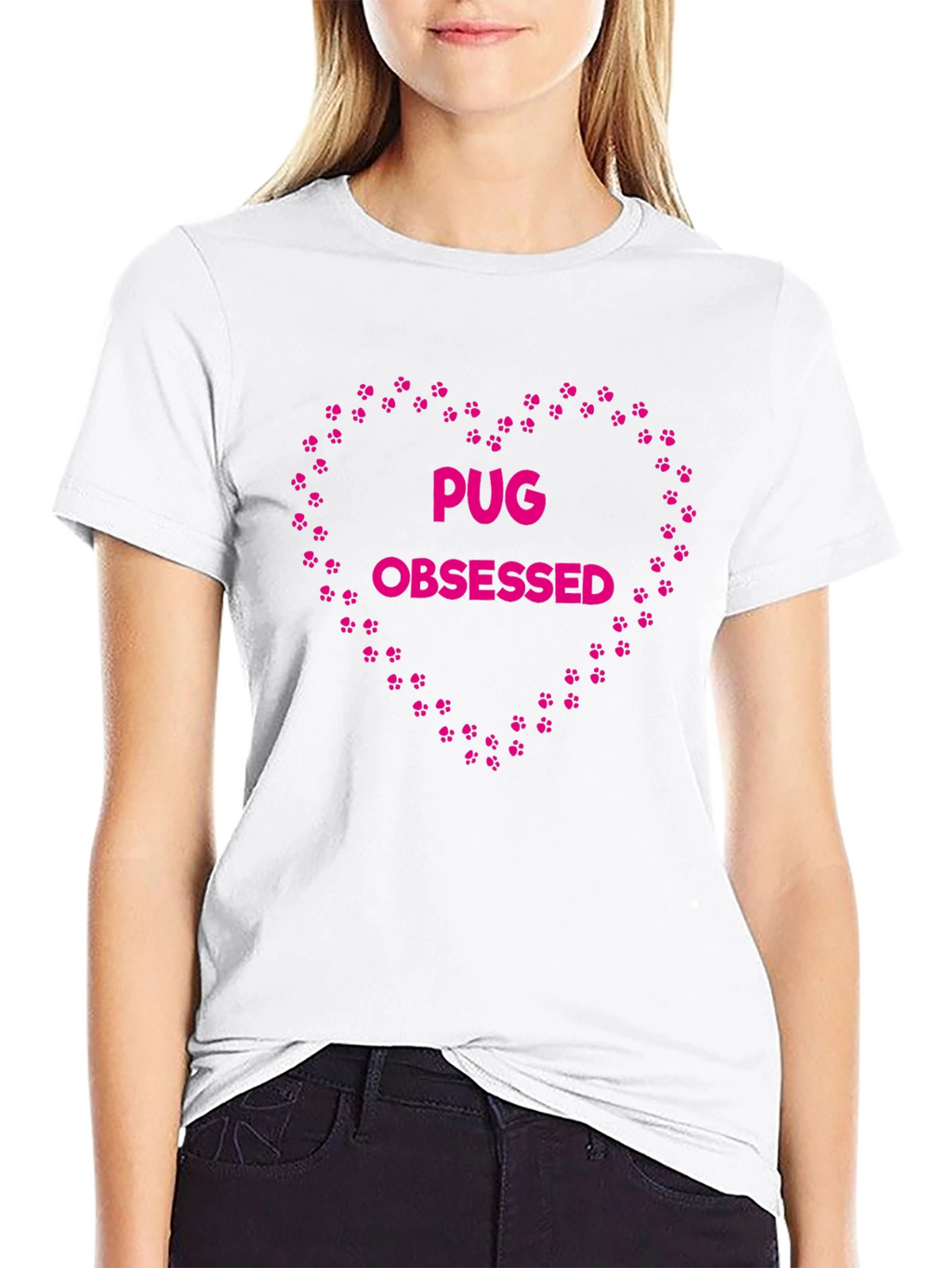 Pug Obsessed Heart Paw Print T-Shirt