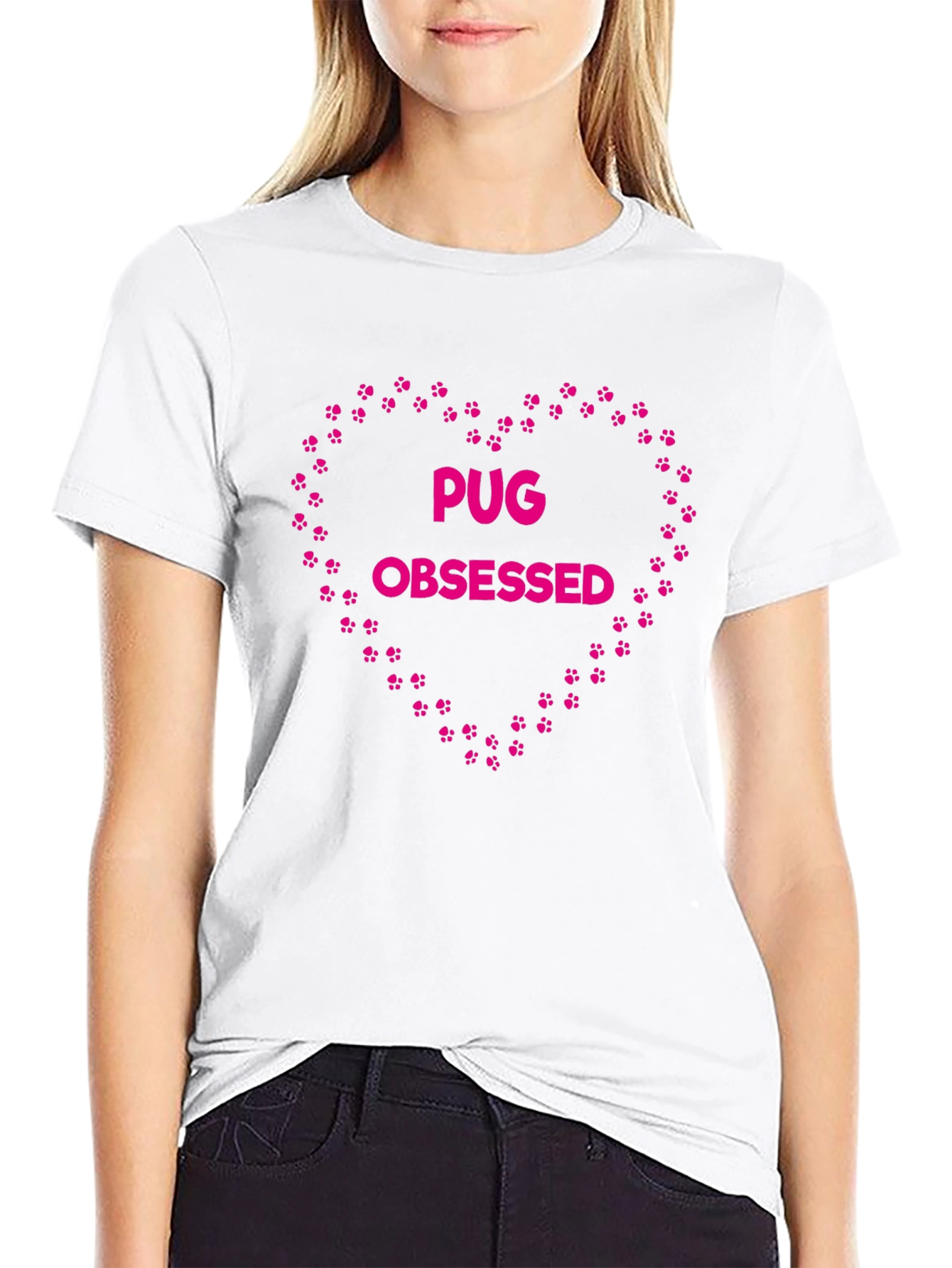 Pug Obsessed Heart Paw Print T-Shirt