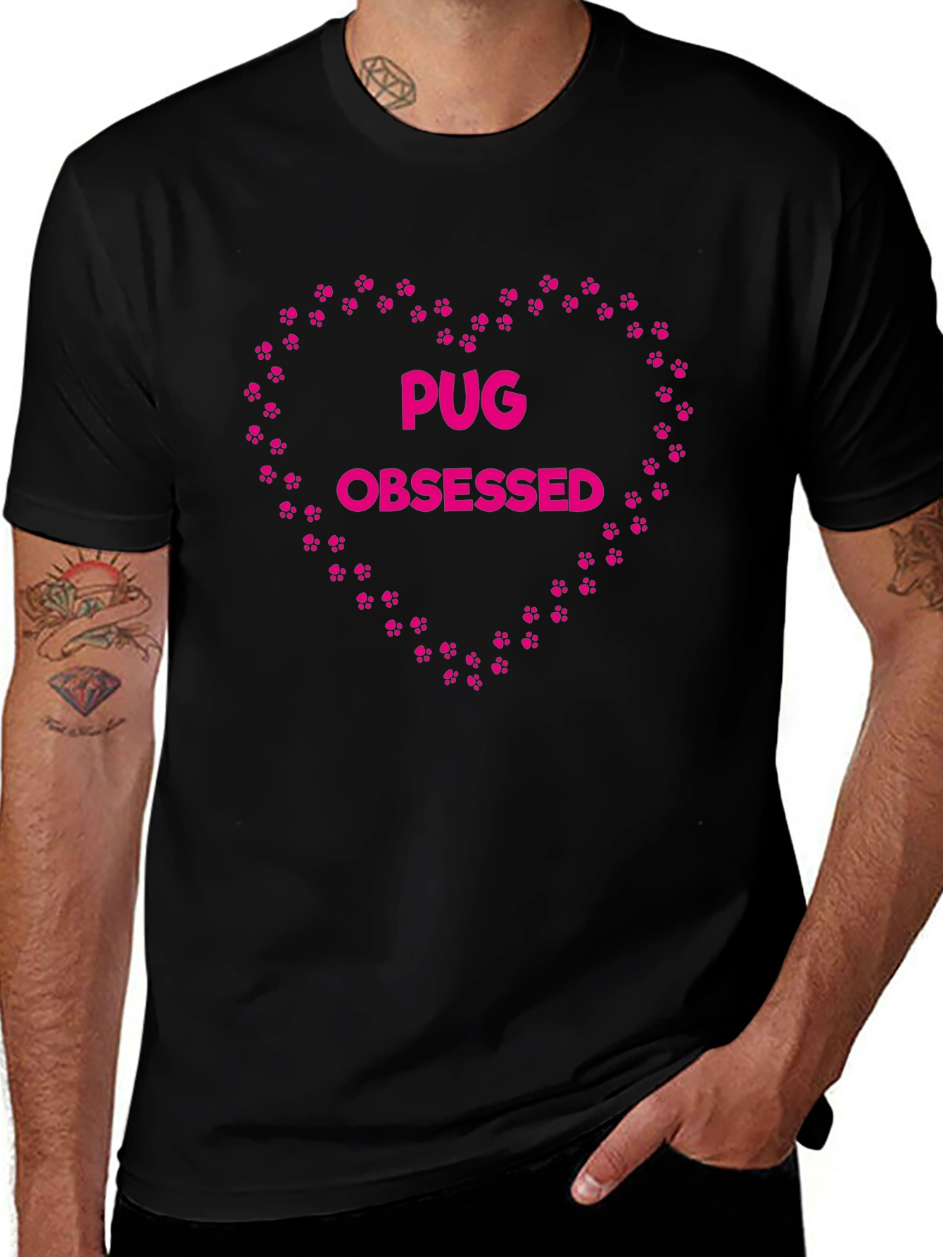 Pug Obsessed Heart Paw Print T-Shirt