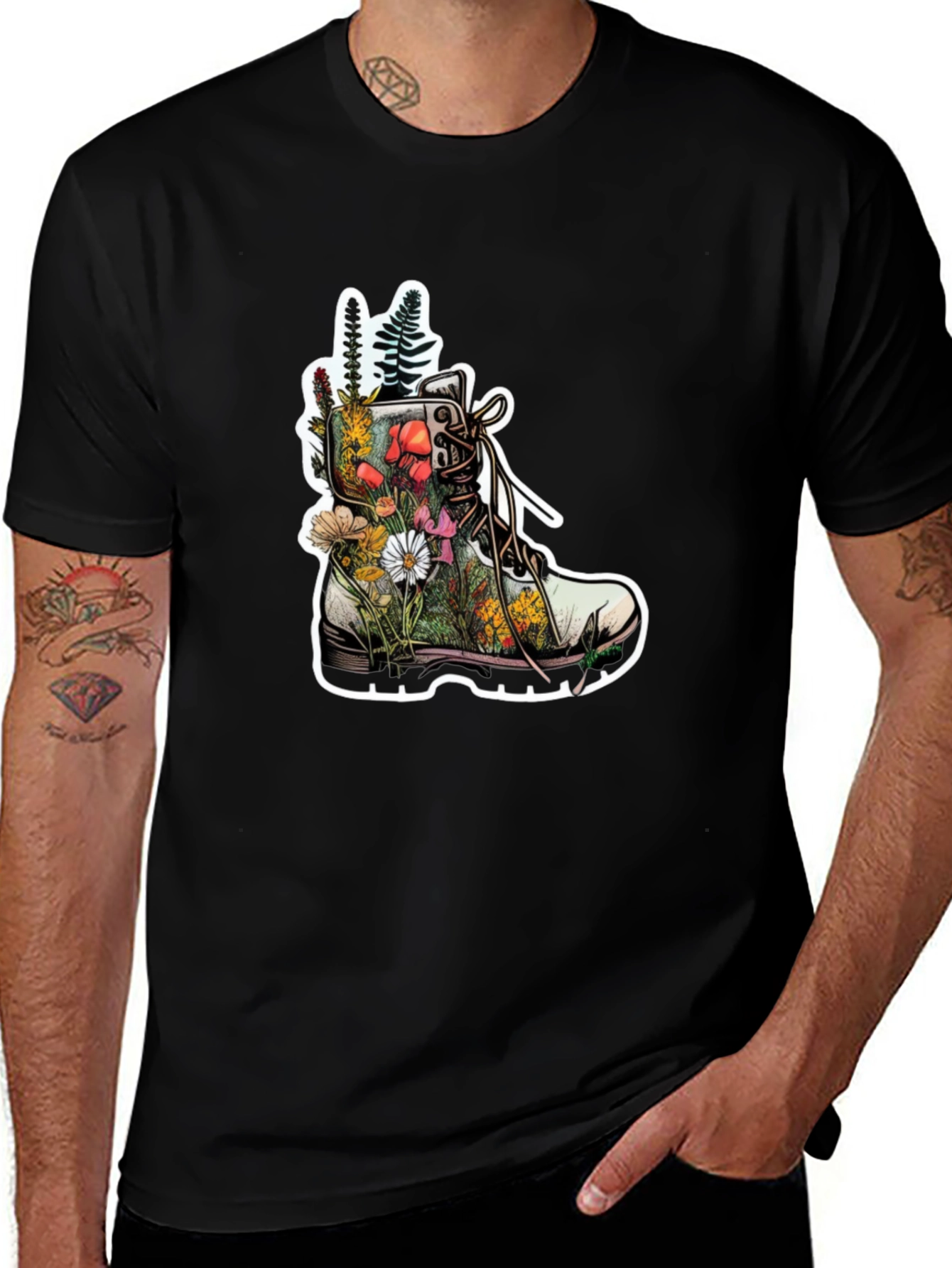 Floral Boot T-Shirt - Nature Inspired Graphic Tee