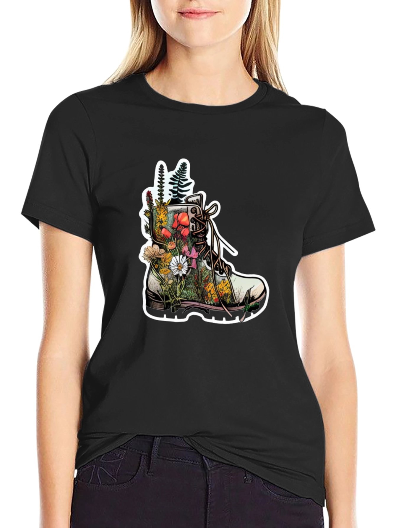 Floral Boot T-Shirt - Nature Inspired Graphic Tee