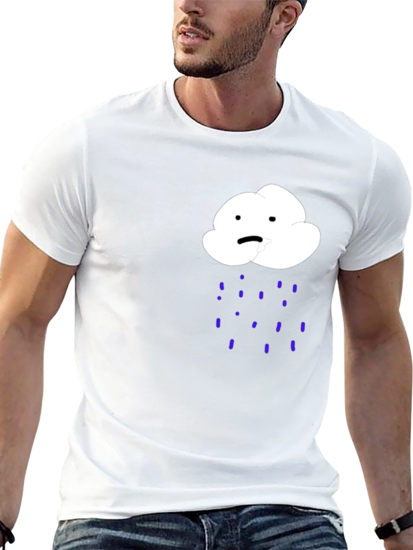 Sad Cloud Rain Graphic Tee - Black Cotton T-Shirt