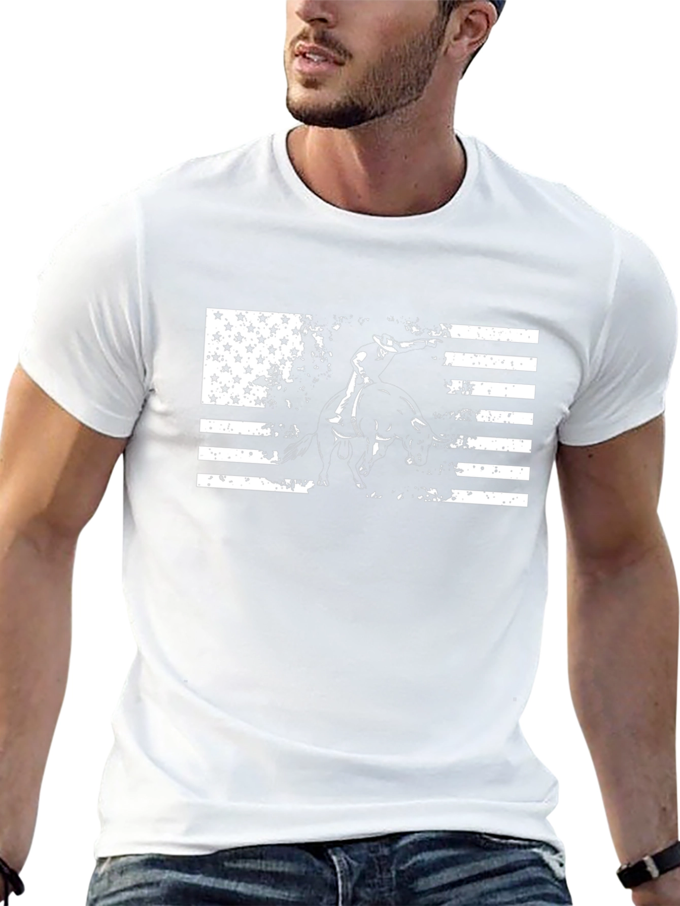 American Rodeo T-Shirt: USA Flag Bull Rider Tee